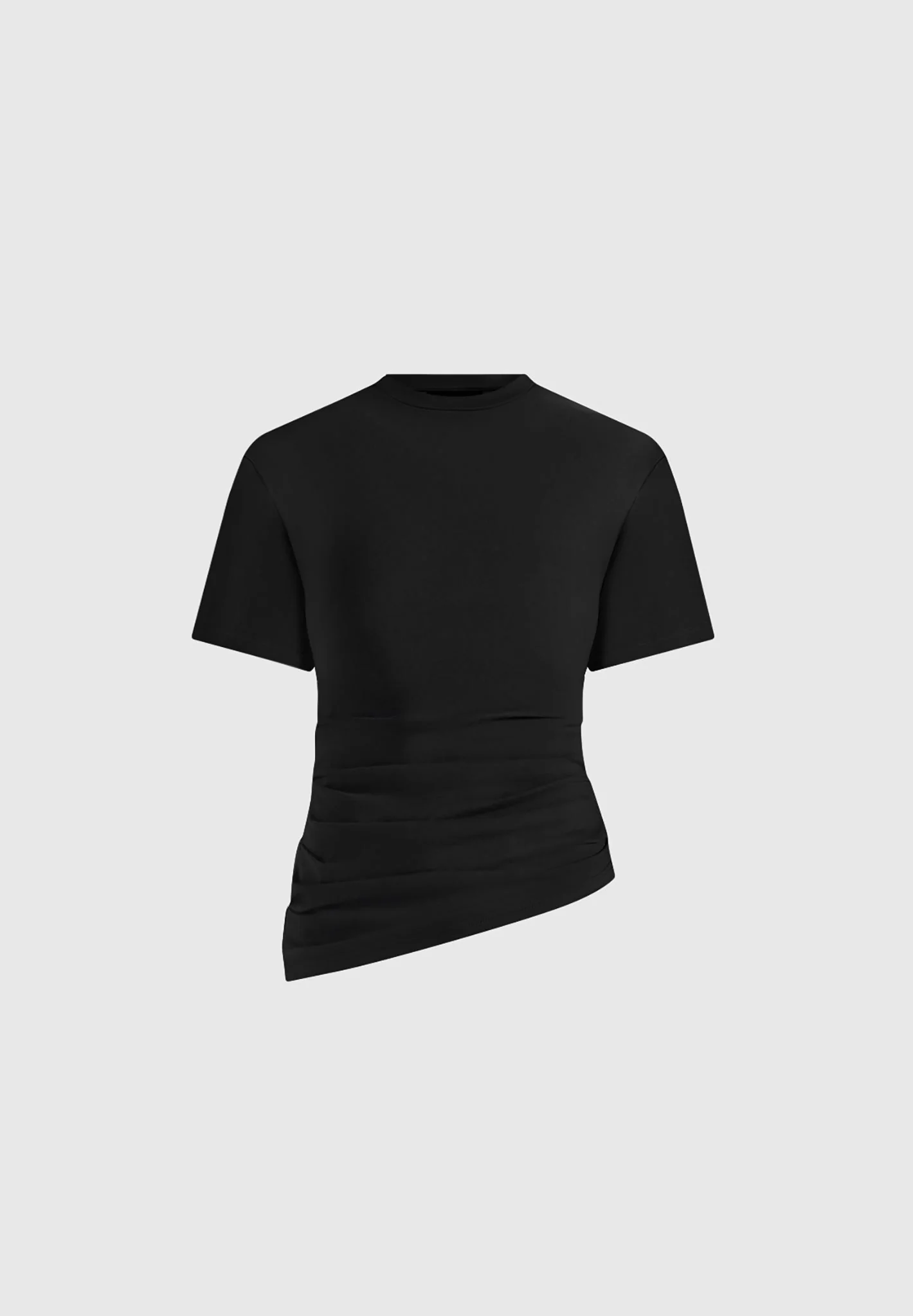 Pauline - Ruched  Asymmetric Cotton T-Shirt - Black - Image 5