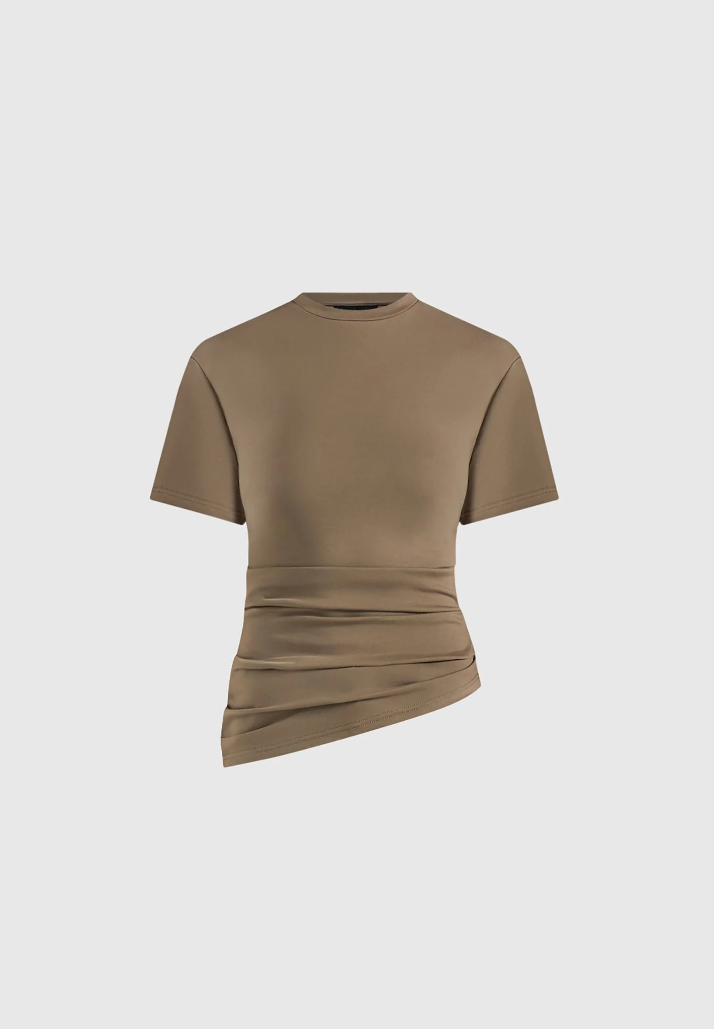 Pauline - Ruched Asymmetric Cotton T-Shirt - Olive - Image 5