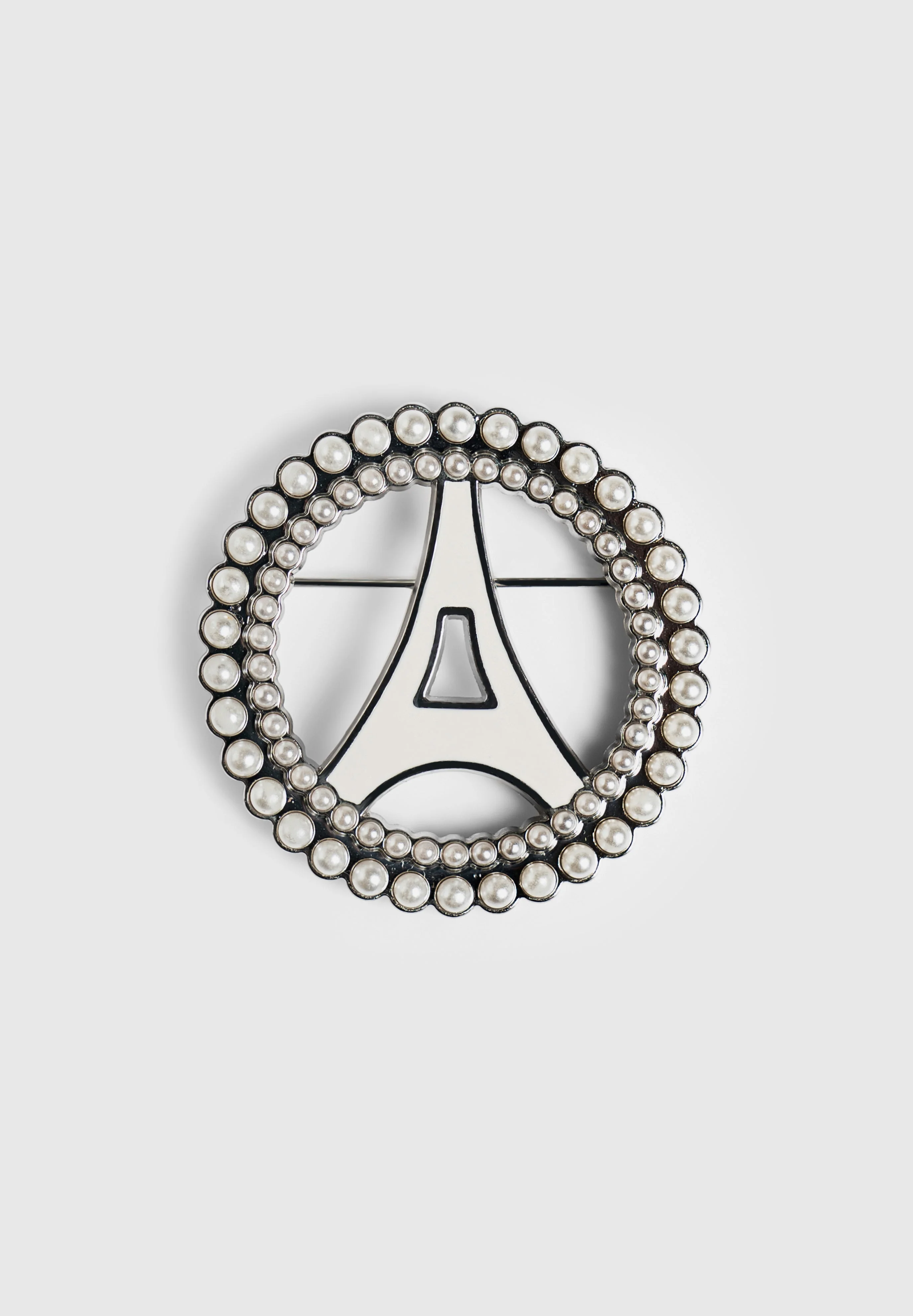 Pearl Embellished Eiffel Brooch - Silver - Image 3