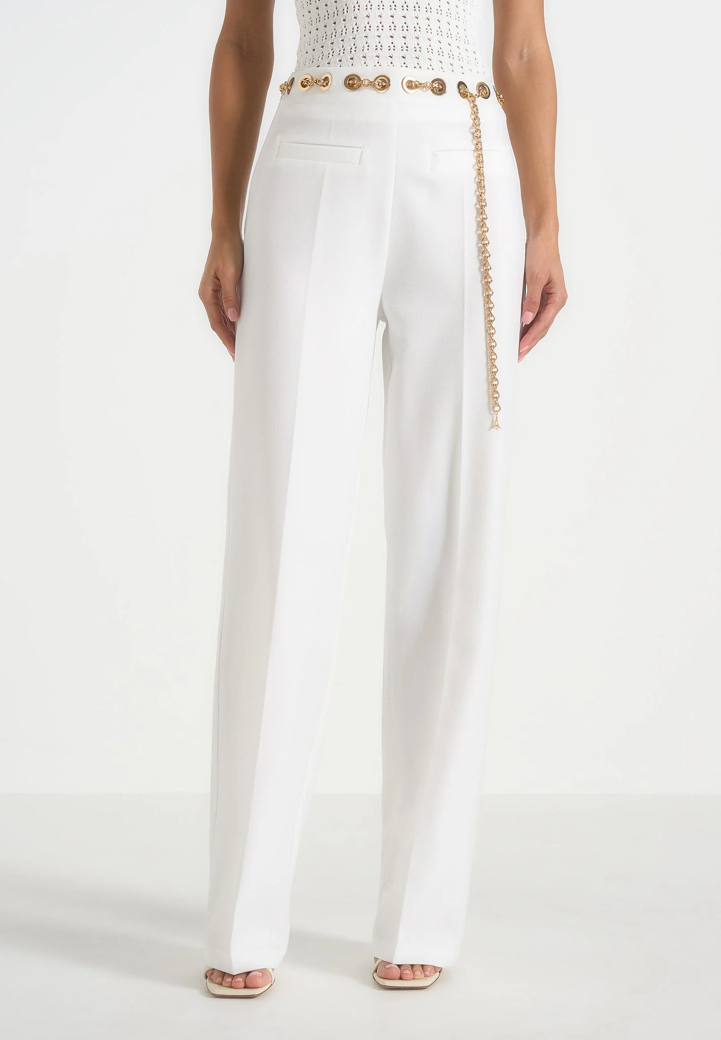 Perrine - Hardware Detail Belted Trousers - White