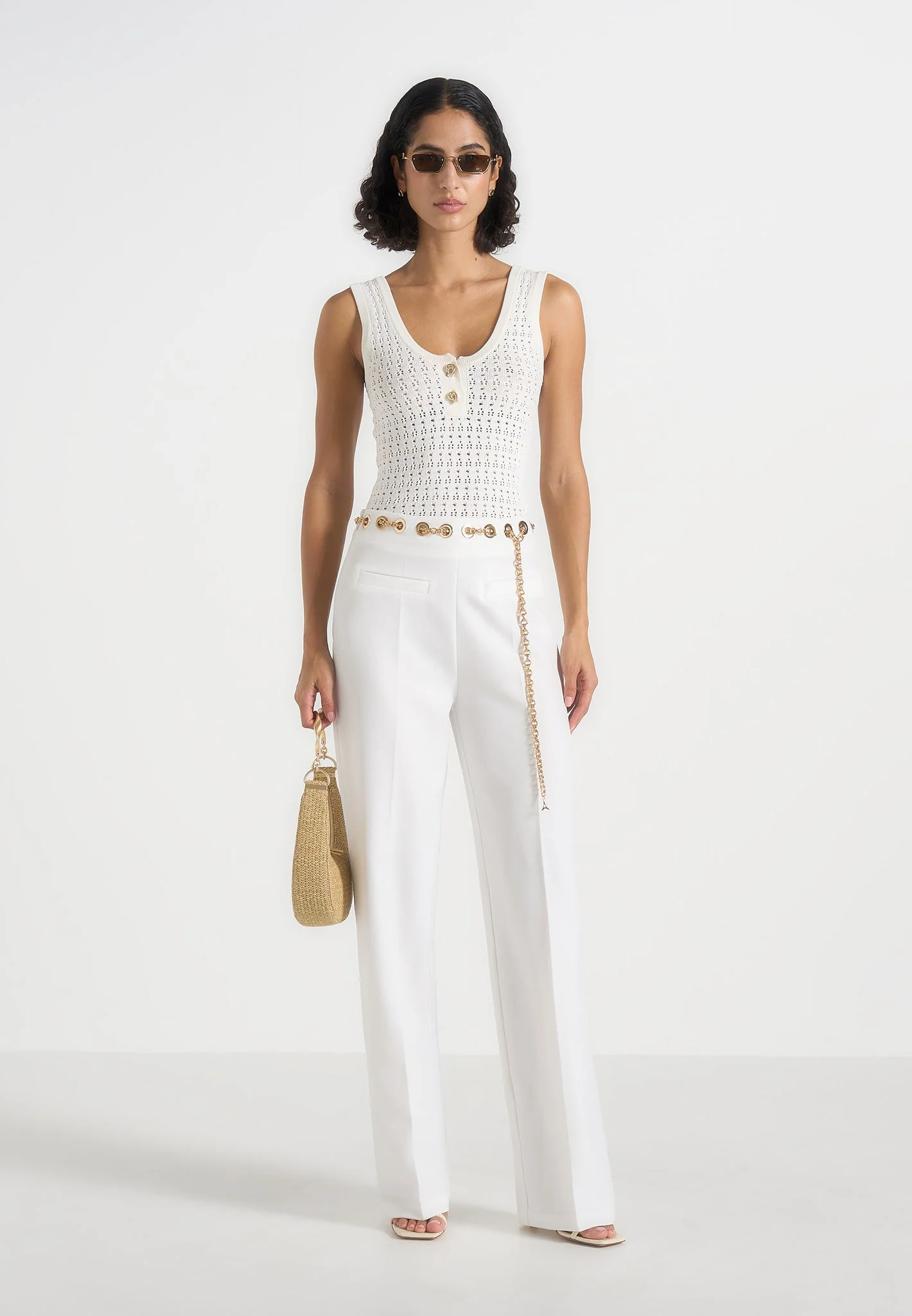 Perrine - Hardware Detail Belted Trousers - White - Image 2