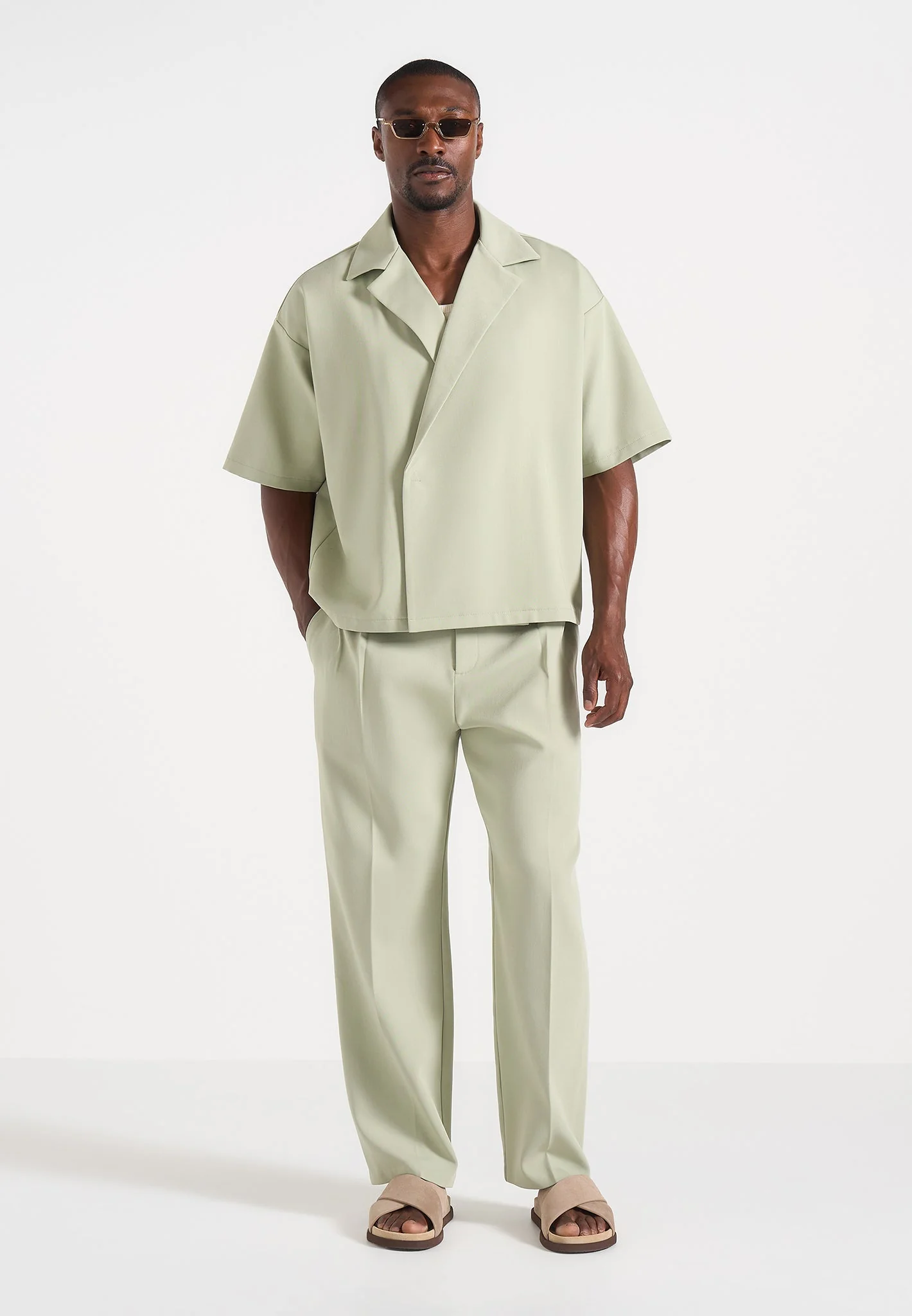 Pierre - Twin Pleat Tailored Pants - Sage - Image 3