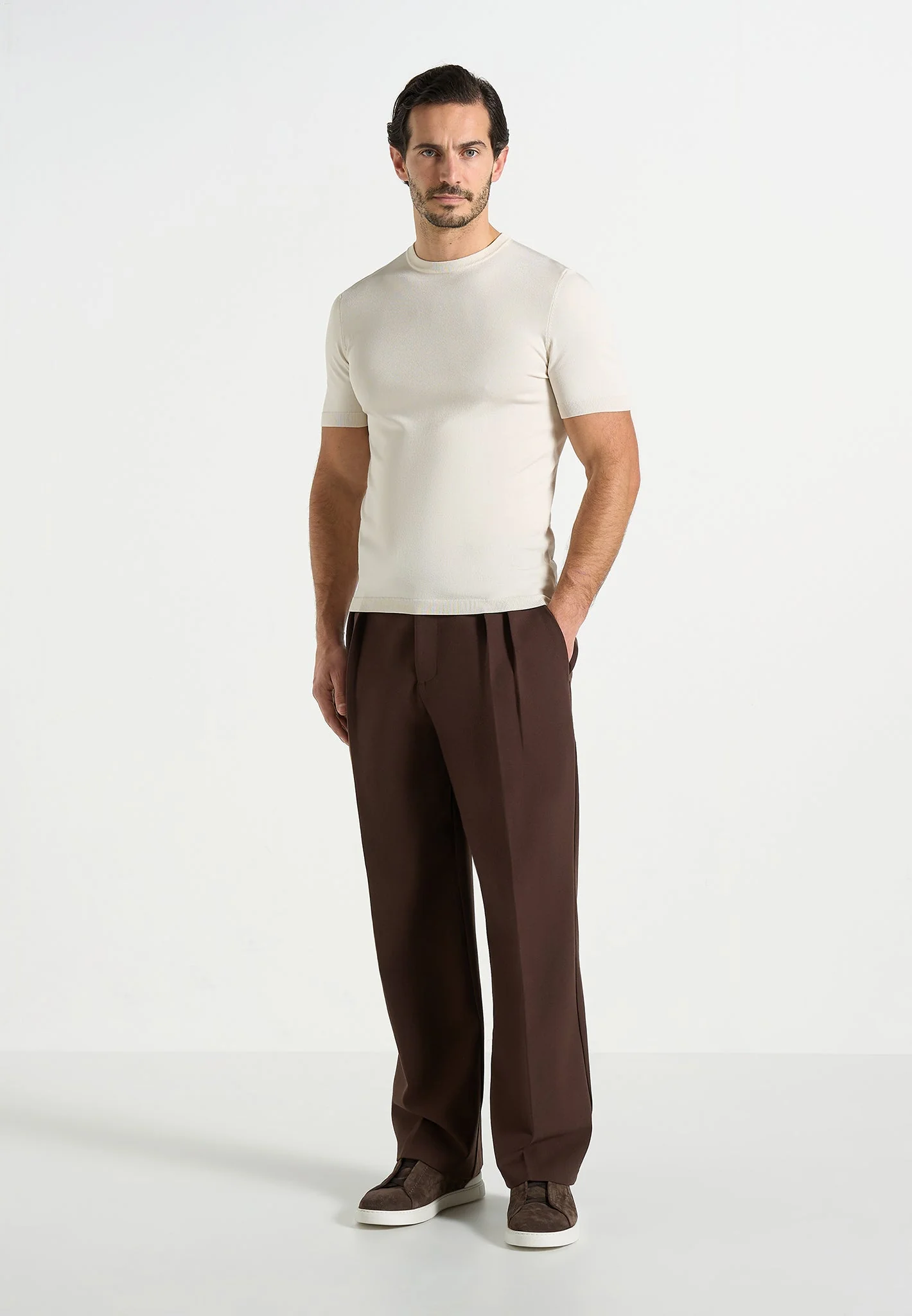 Pierre - Twin Pleat Tailored Pants - Brown - Image 2