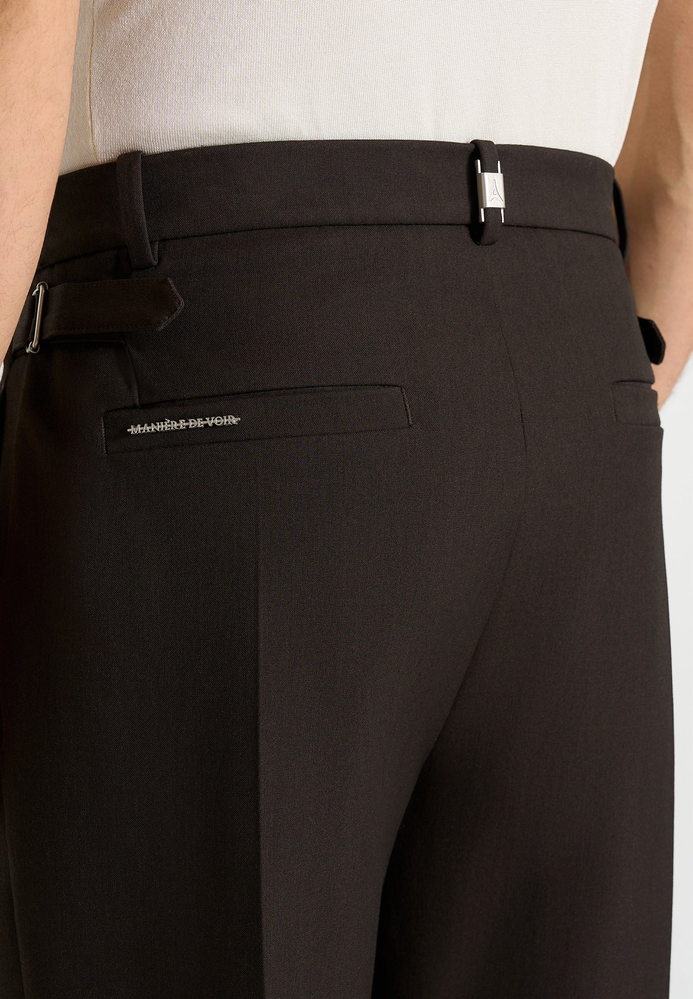 Pierre - Twin Pleat Tailored Pants - Dark Brown - Image 5