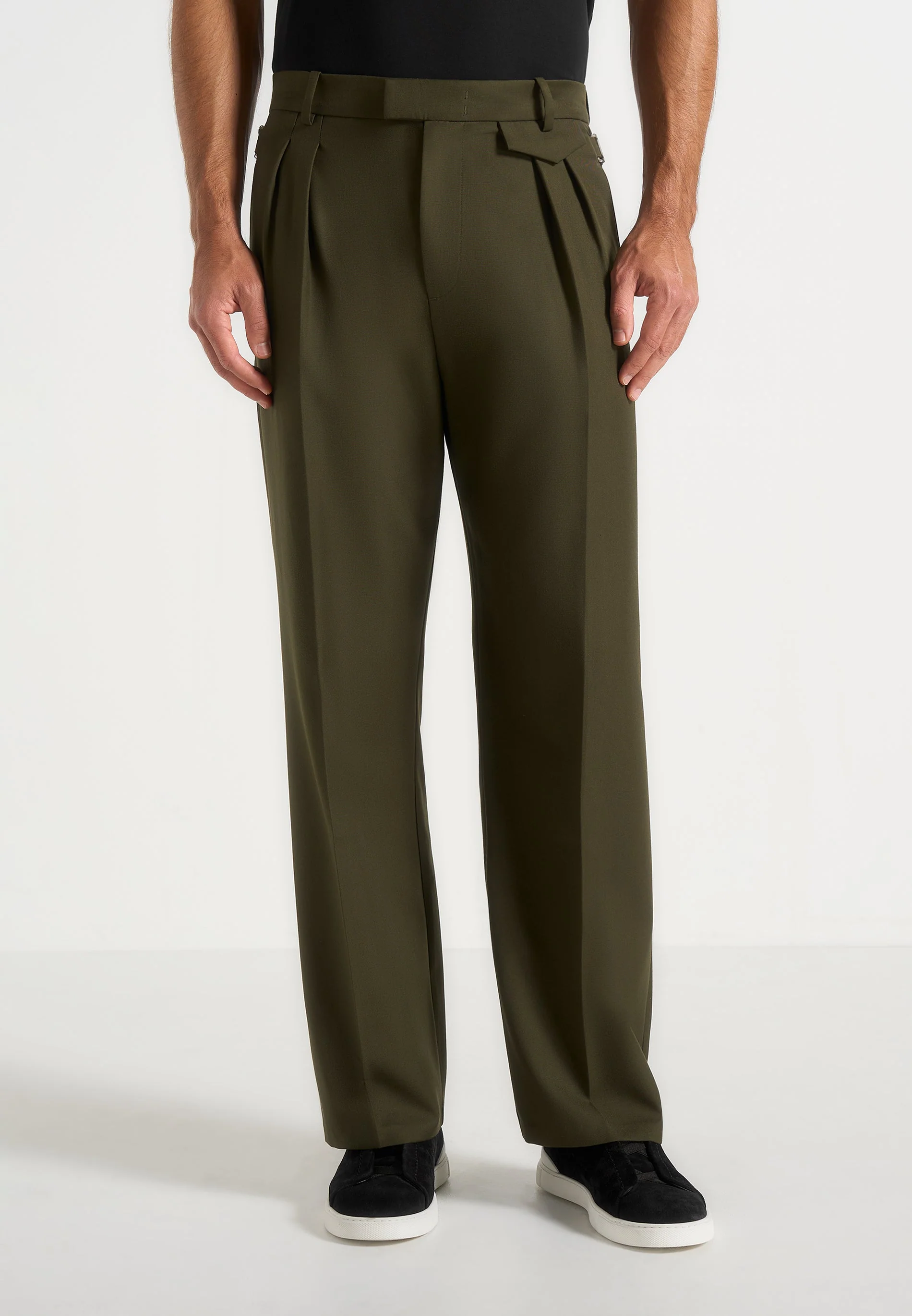 Pierre - Twin Pleat Tailored Pants - Olive