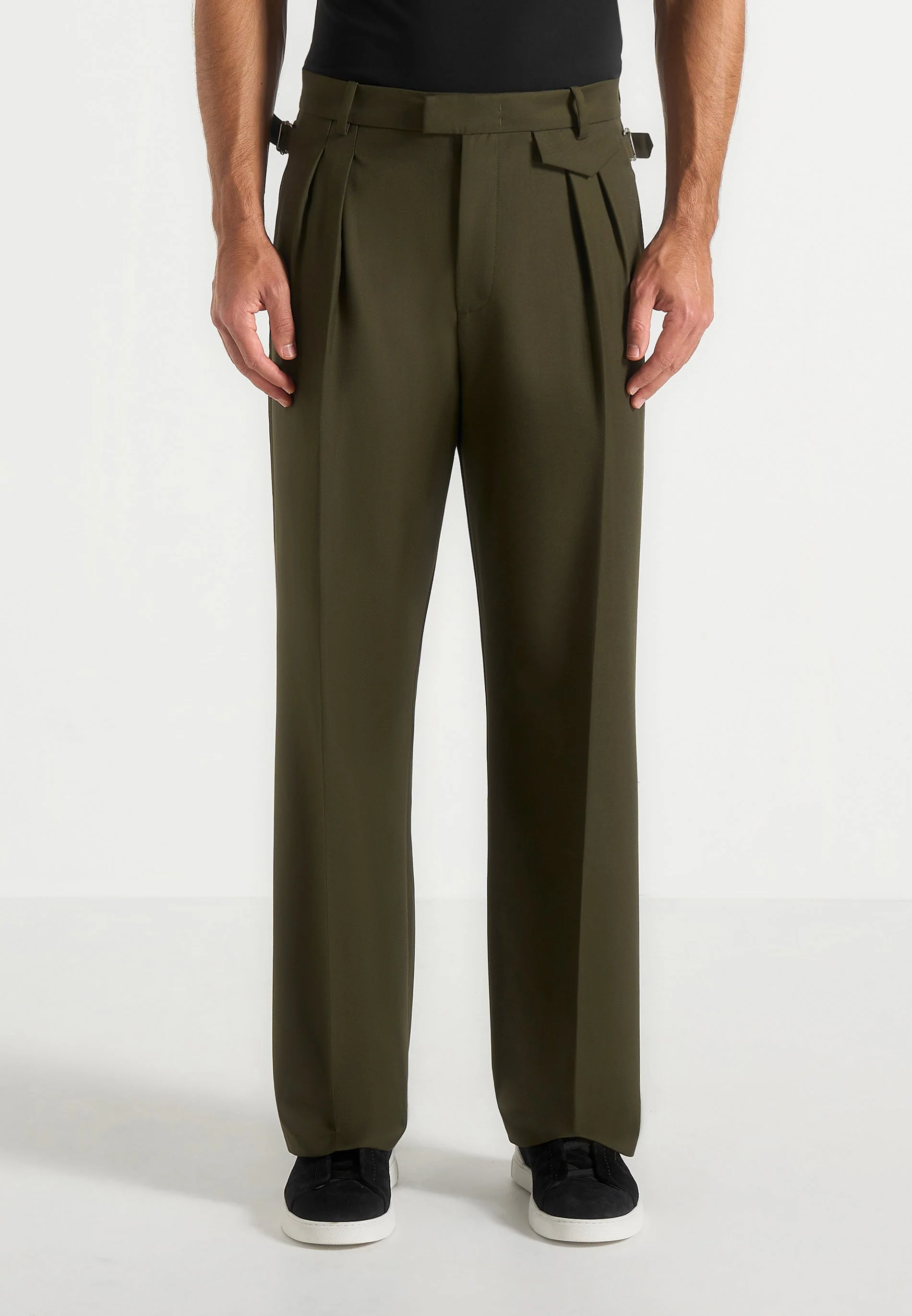 Pierre - Twin Pleat Tailored Pants - Olive - Image 3