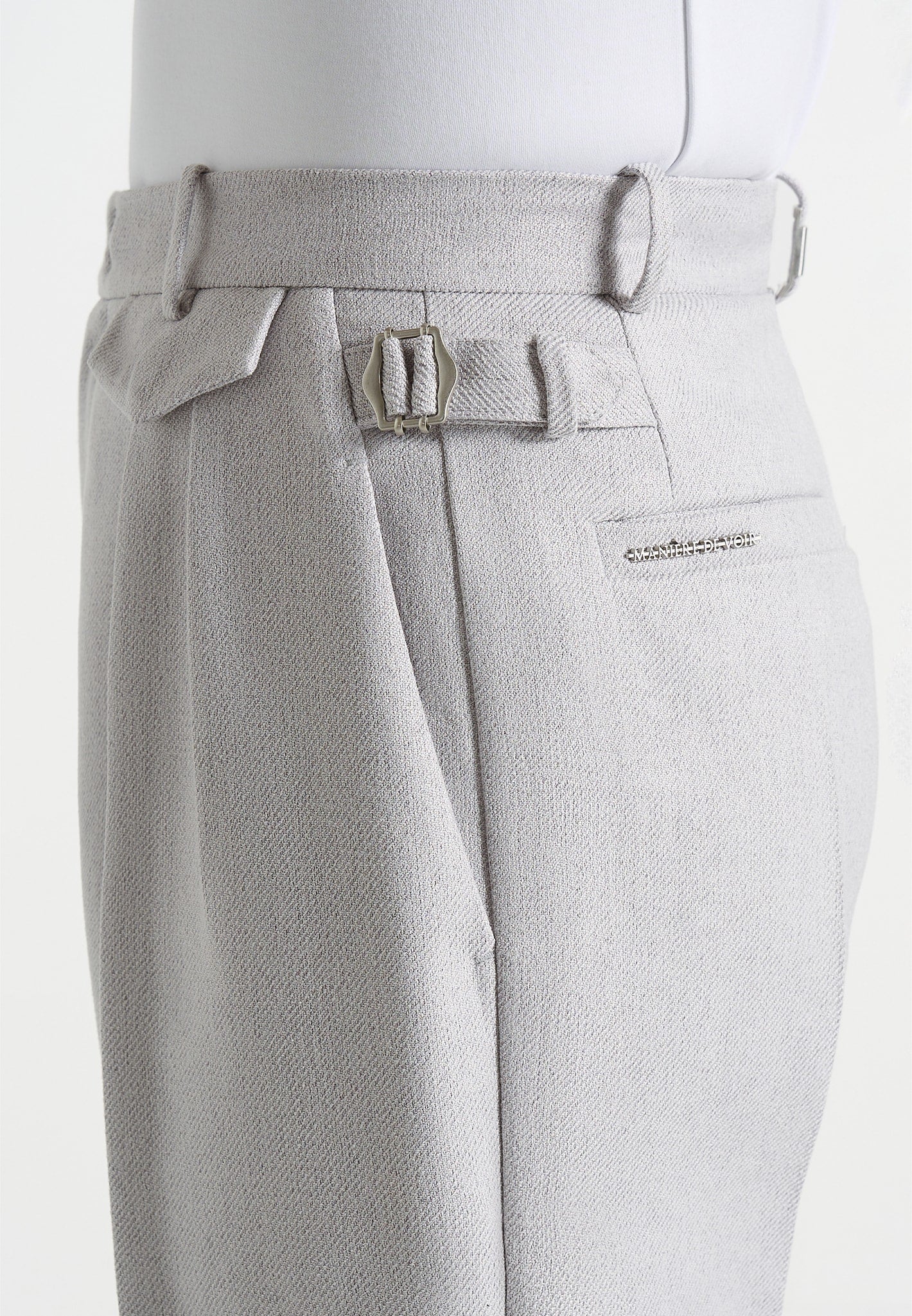 Pierre - Twin Pleat Tailored Pants - Light Grey - Image 4