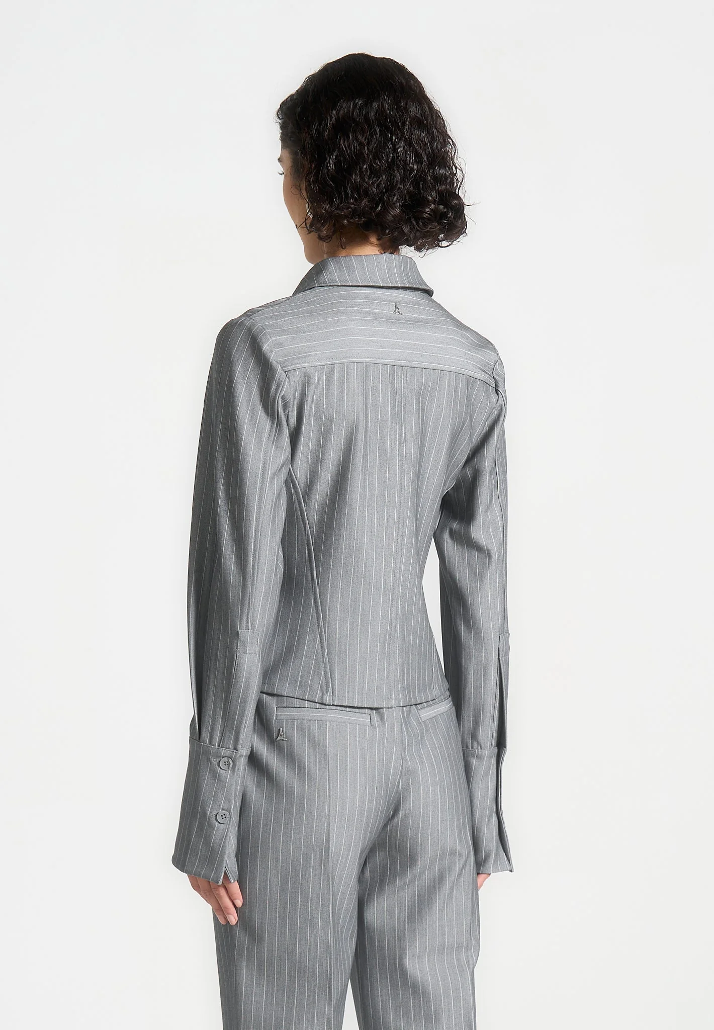 Sonia - Pinstripe Angled Shirt - Grey - Image 4