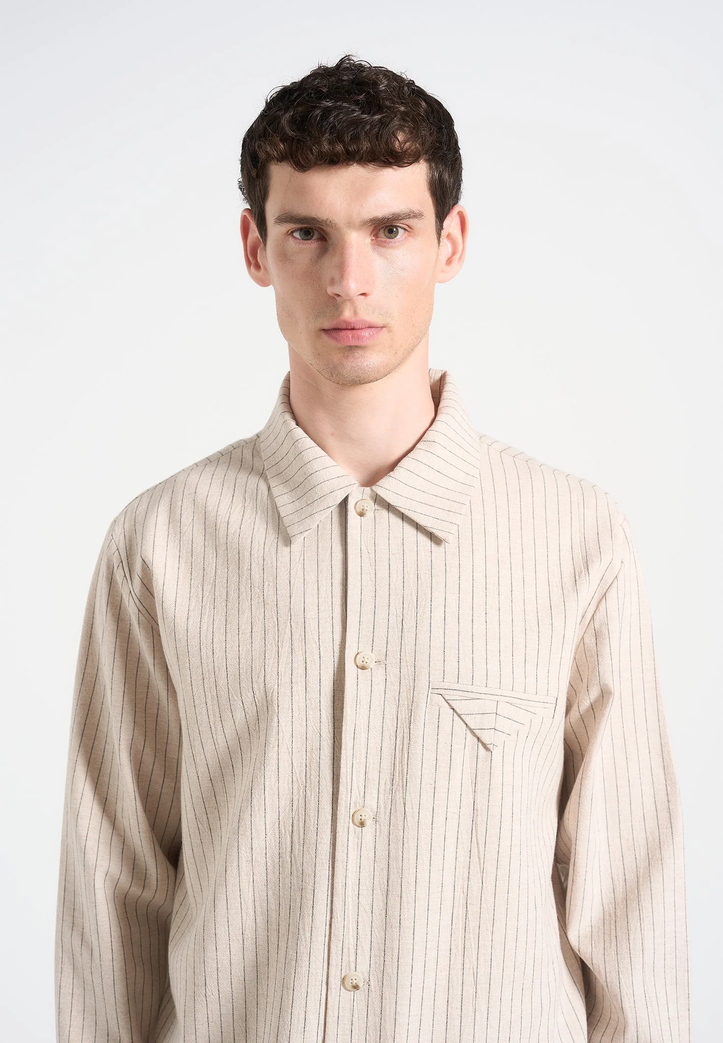 Leo - Pinstripe Overshirt - Beige - Image 3