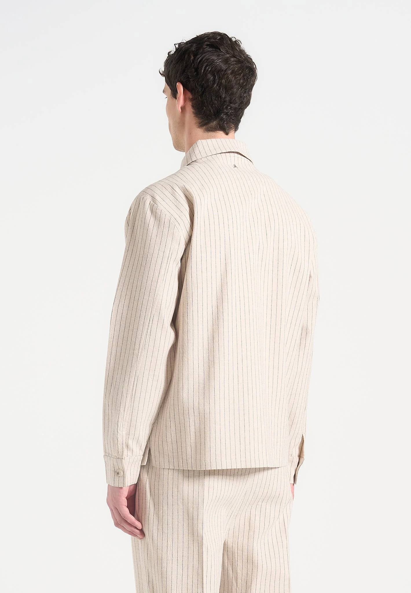 Leo - Pinstripe Overshirt - Beige - Image 4