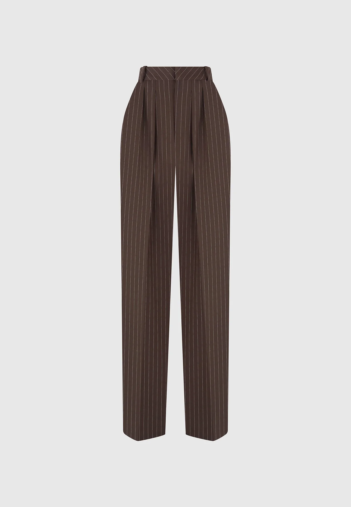 Julie - Pinstripe Twin Pleat Tailored Trousers - Brown - Image 5