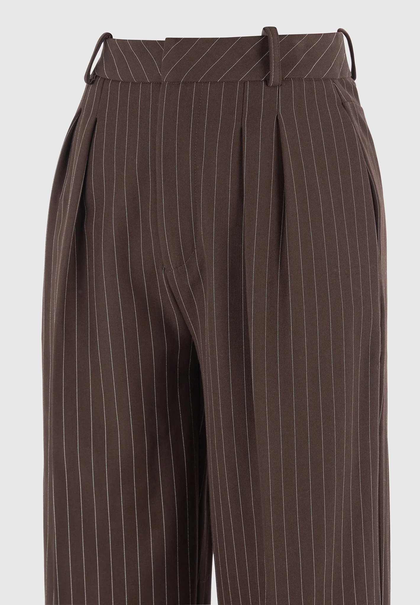 Julie - Pinstripe Twin Pleat Tailored Trousers - Brown - Image 6