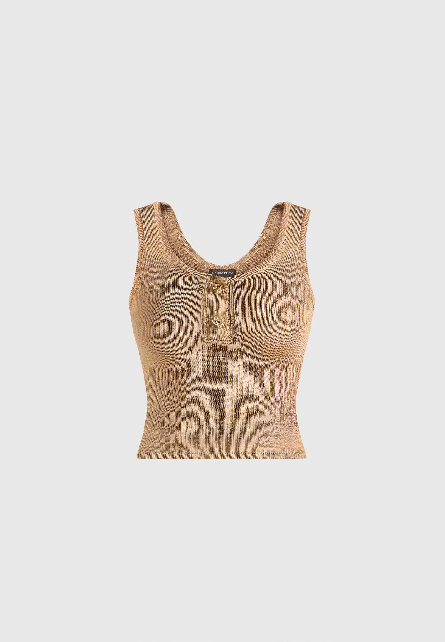 Pippa - Pointelle Knitted Tank Top With Knot Button - Gold - Image 5
