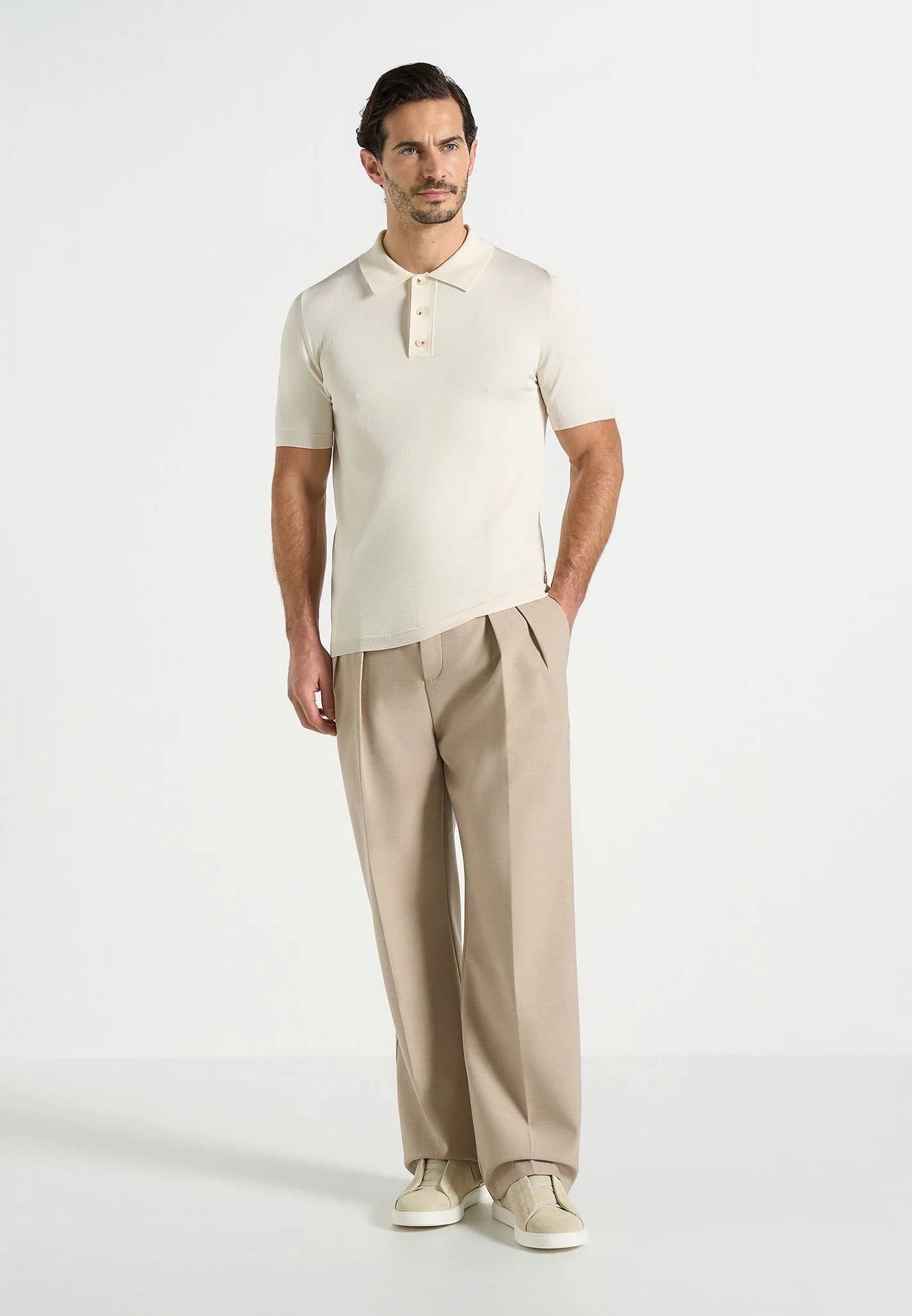 PL001 - Luxe Knitted Polo Top - Cream