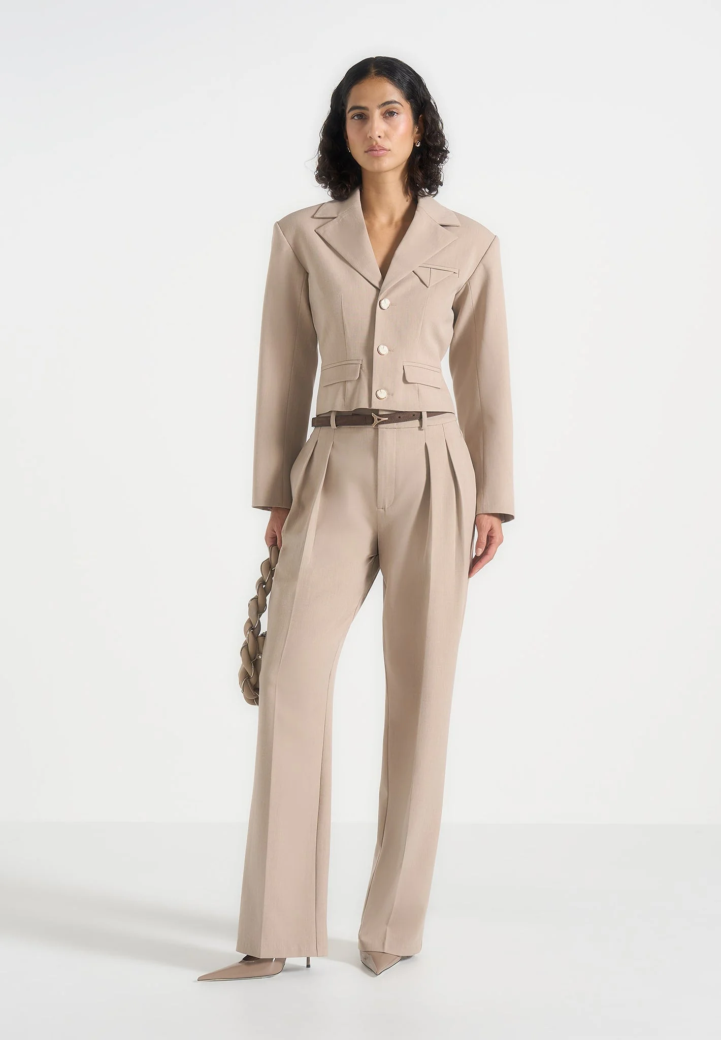 Prisca - Tailored Cropped Blazer - Beige