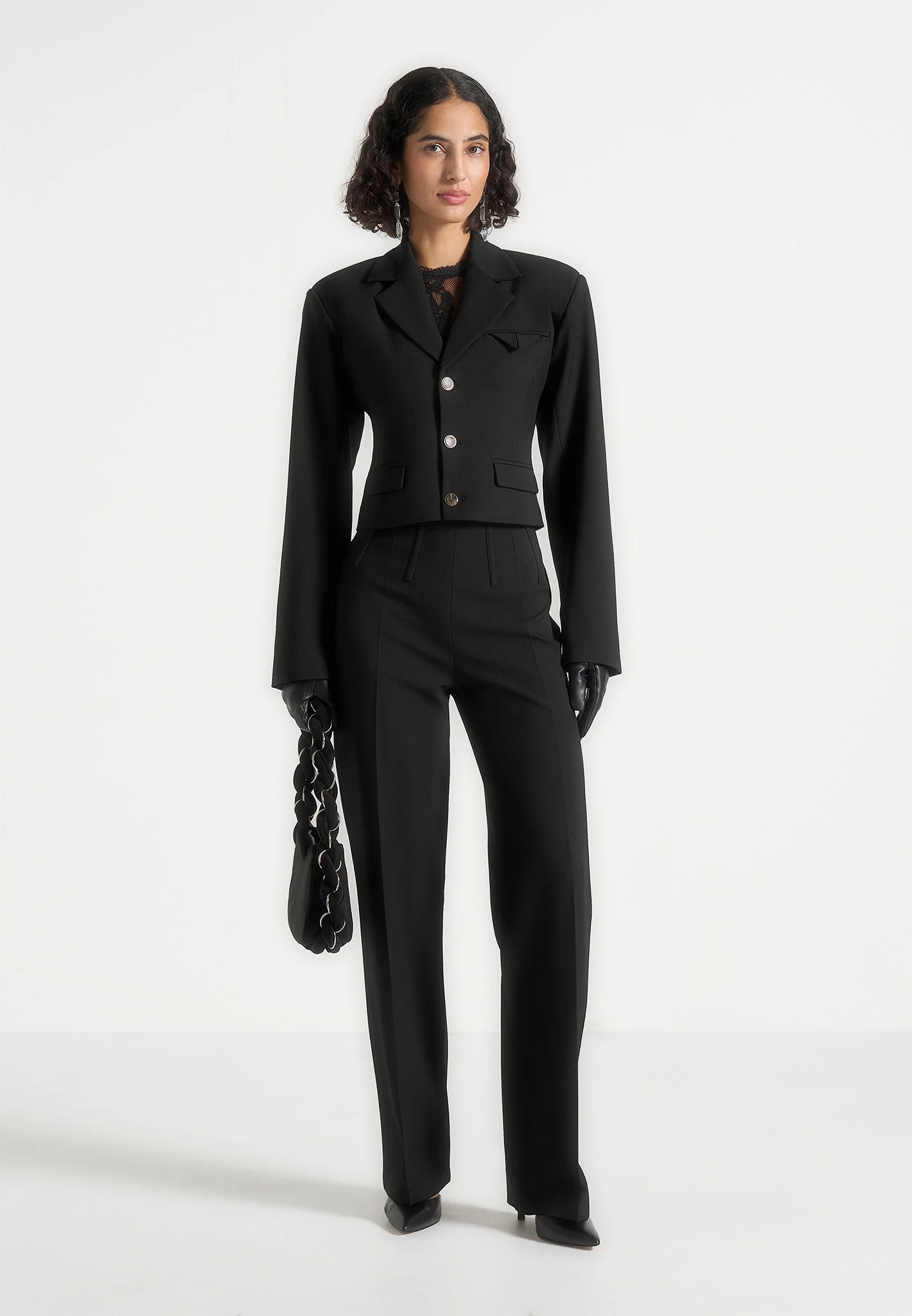 Prisca - Tailored Cropped Blazer - Black - Image 2