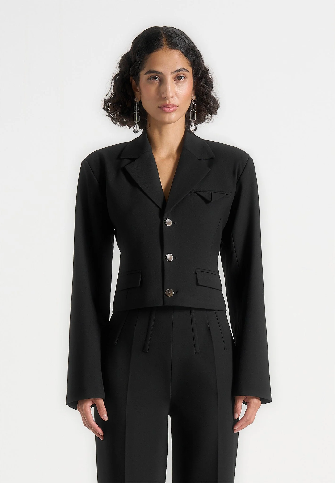 Prisca - Tailored Cropped Blazer - Black - Image 3