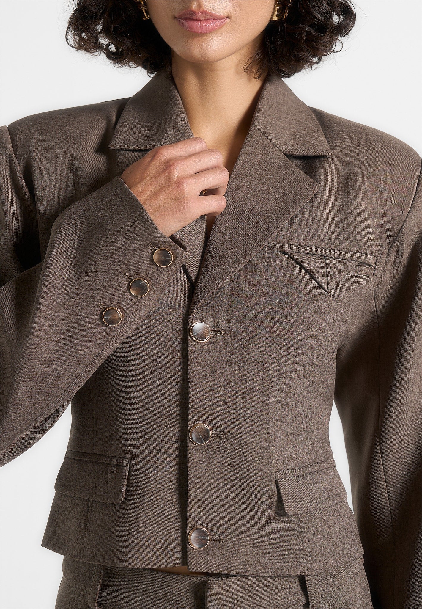 Prisca - Tailored Cropped Blazer - Taupe - Image 3