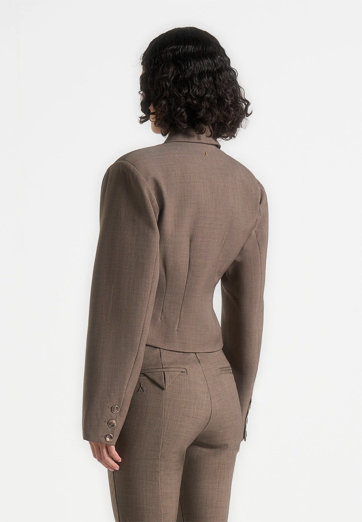 Prisca - Tailored Cropped Blazer - Taupe - Image 4