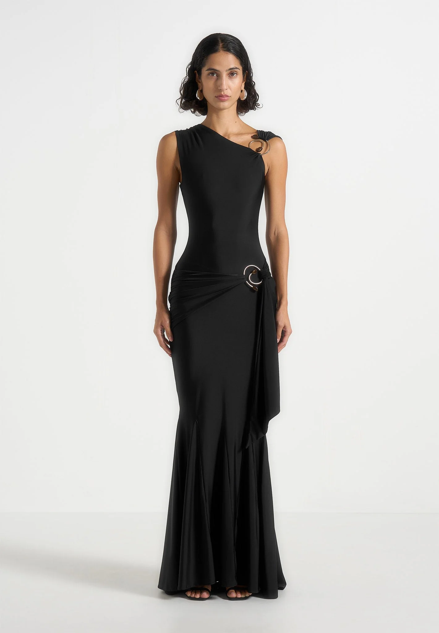 Rania - Asymmetric Draped Maxi Dress - Black - Image 4