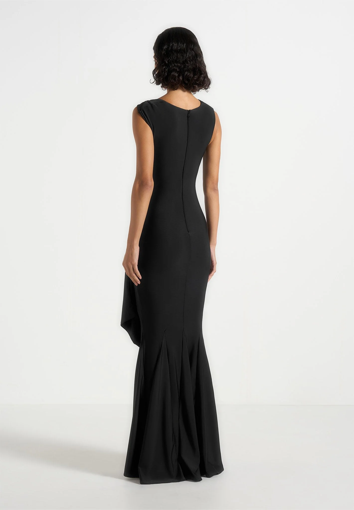 Rania - Asymmetric Draped Maxi Dress - Black - Image 5
