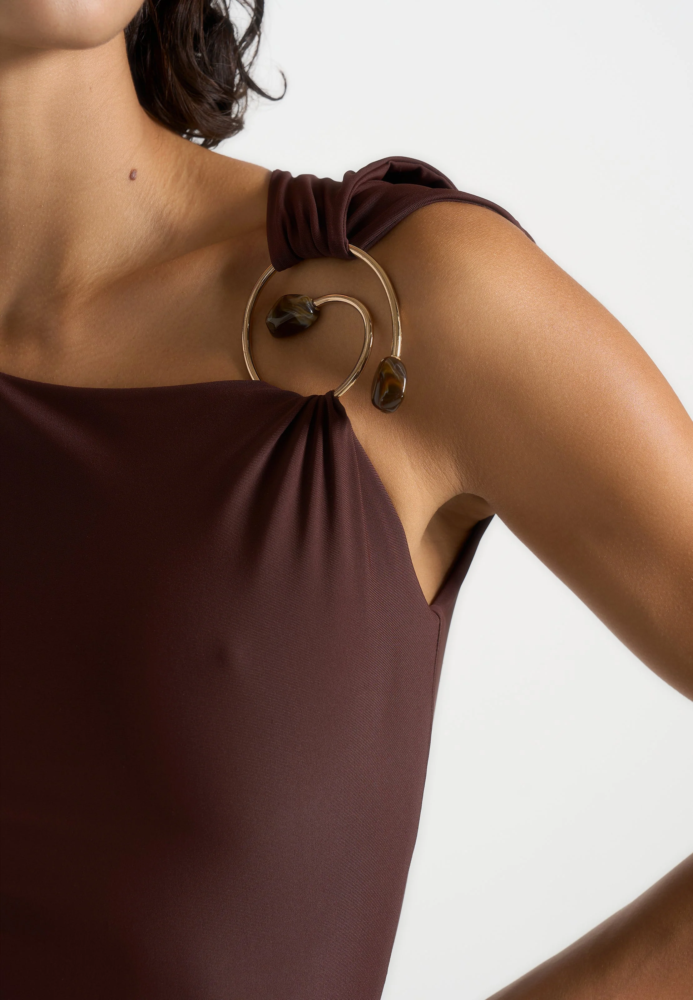 Rania - Asymmetric Draped Maxi Dress - Brown - Image 2