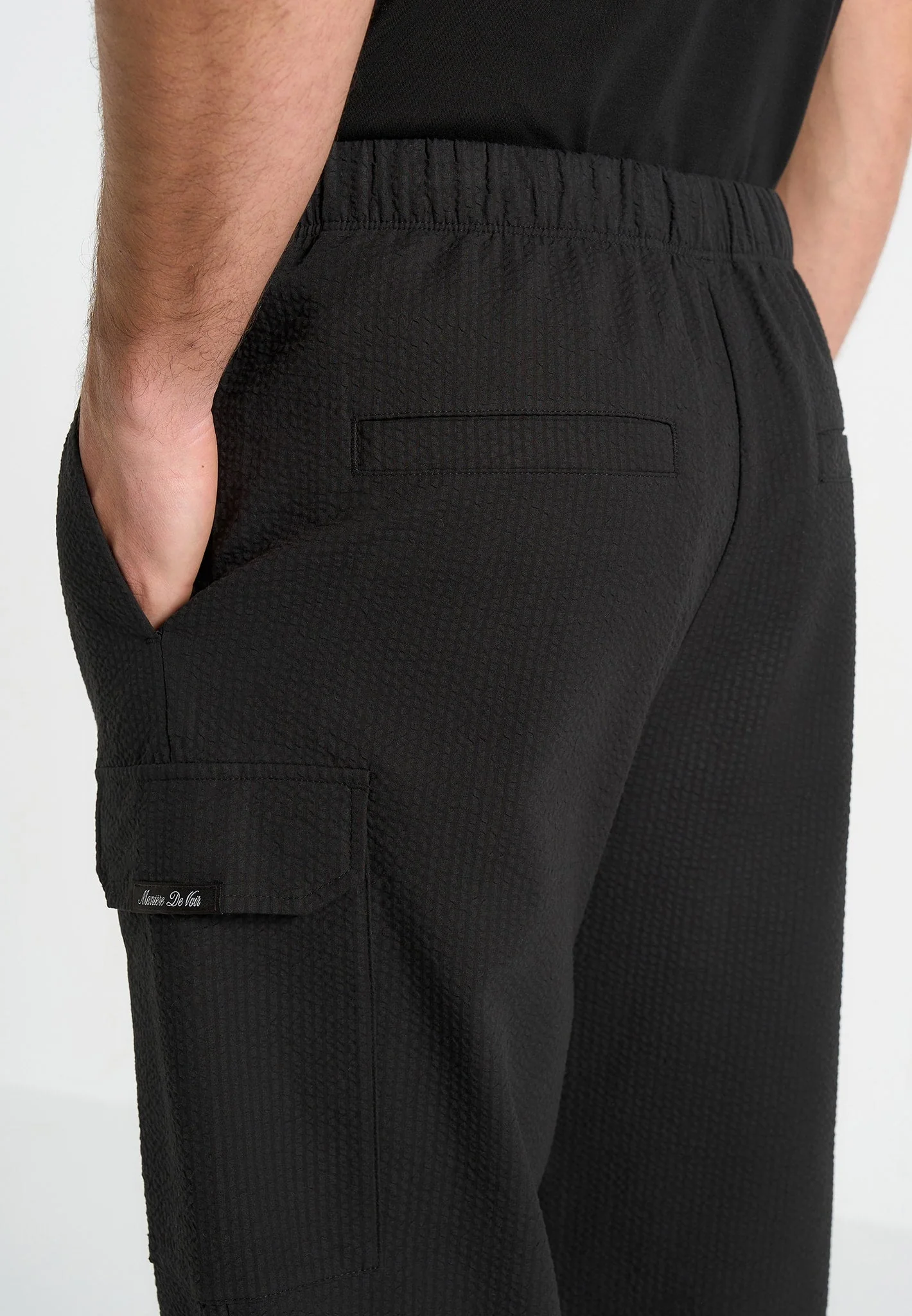 Rayan - Textured Cargo Trousers - Black - Image 3