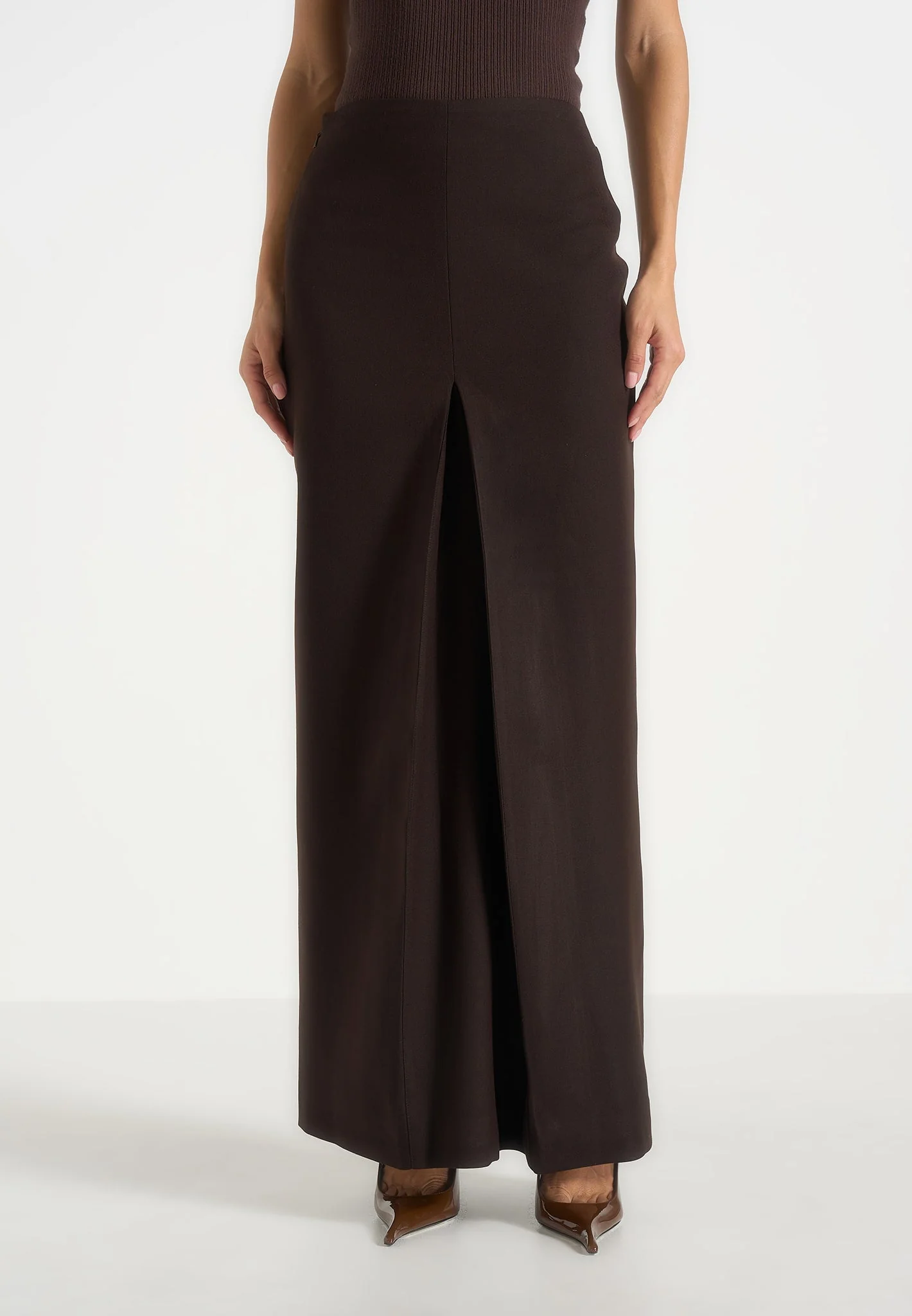 Regine - Tailored Box Pleat Maxi Skirt - Brown - Image 2