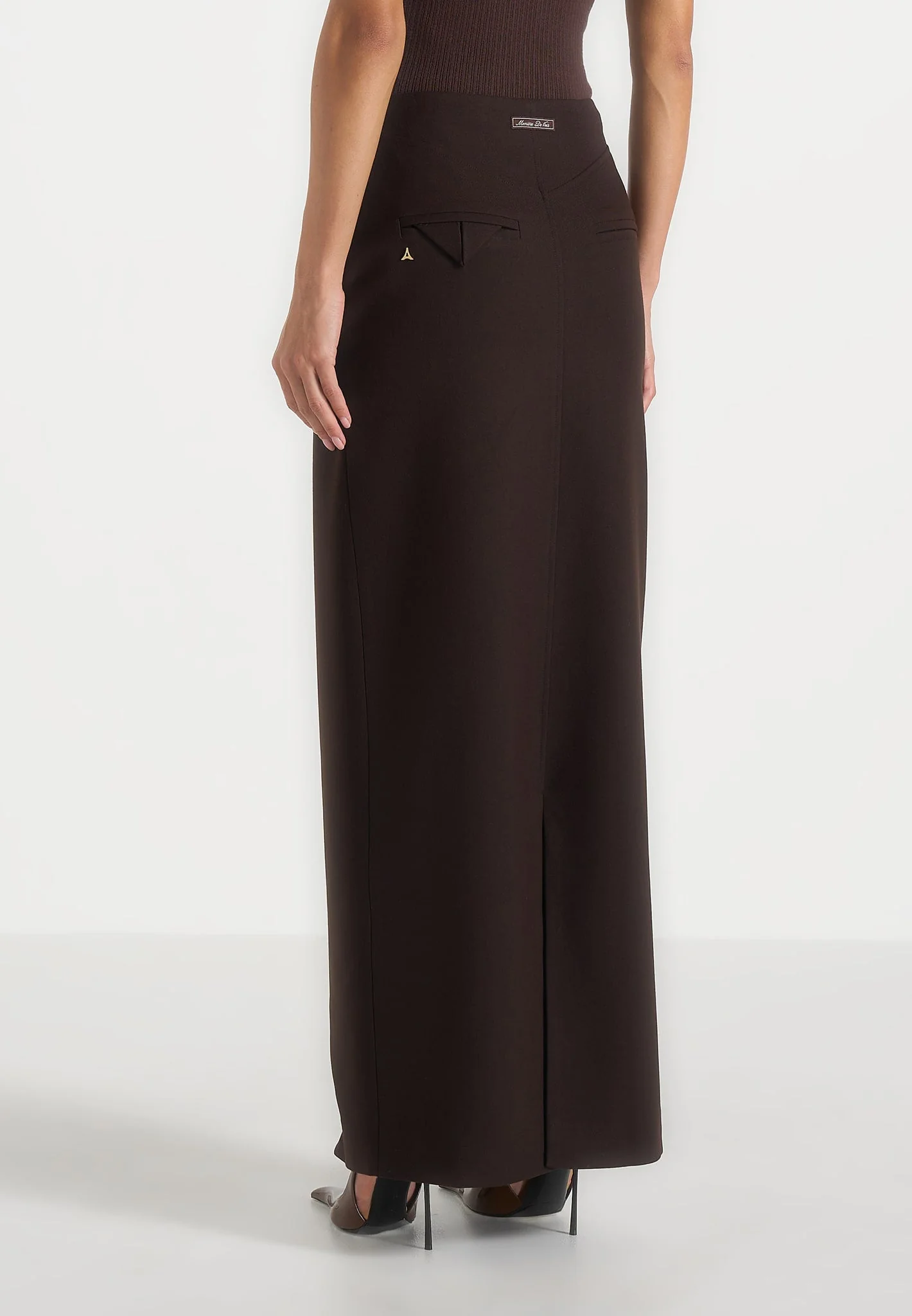 Regine - Tailored Box Pleat Maxi Skirt - Brown - Image 4