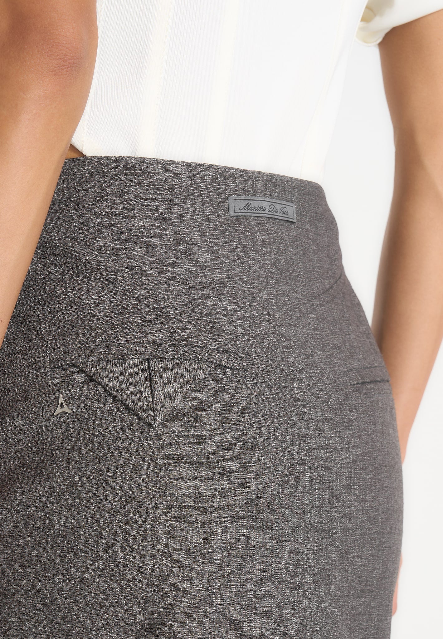 Regine - Tailored Box Pleat Maxi Skirt - Marl Grey - Image 3