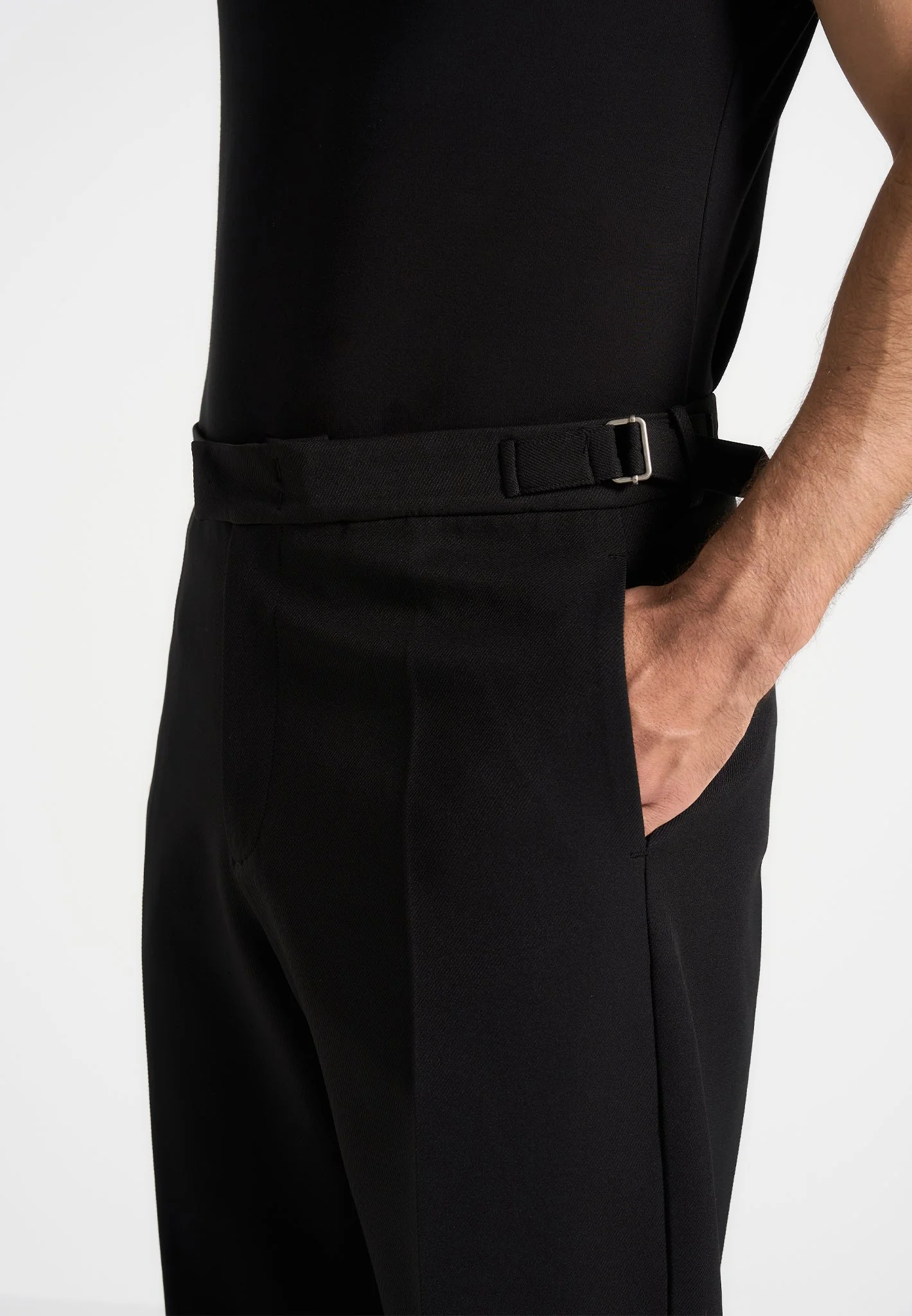 Boris - Relaxed Fit Tailored Button Cuff Trousers - Black - Image 4