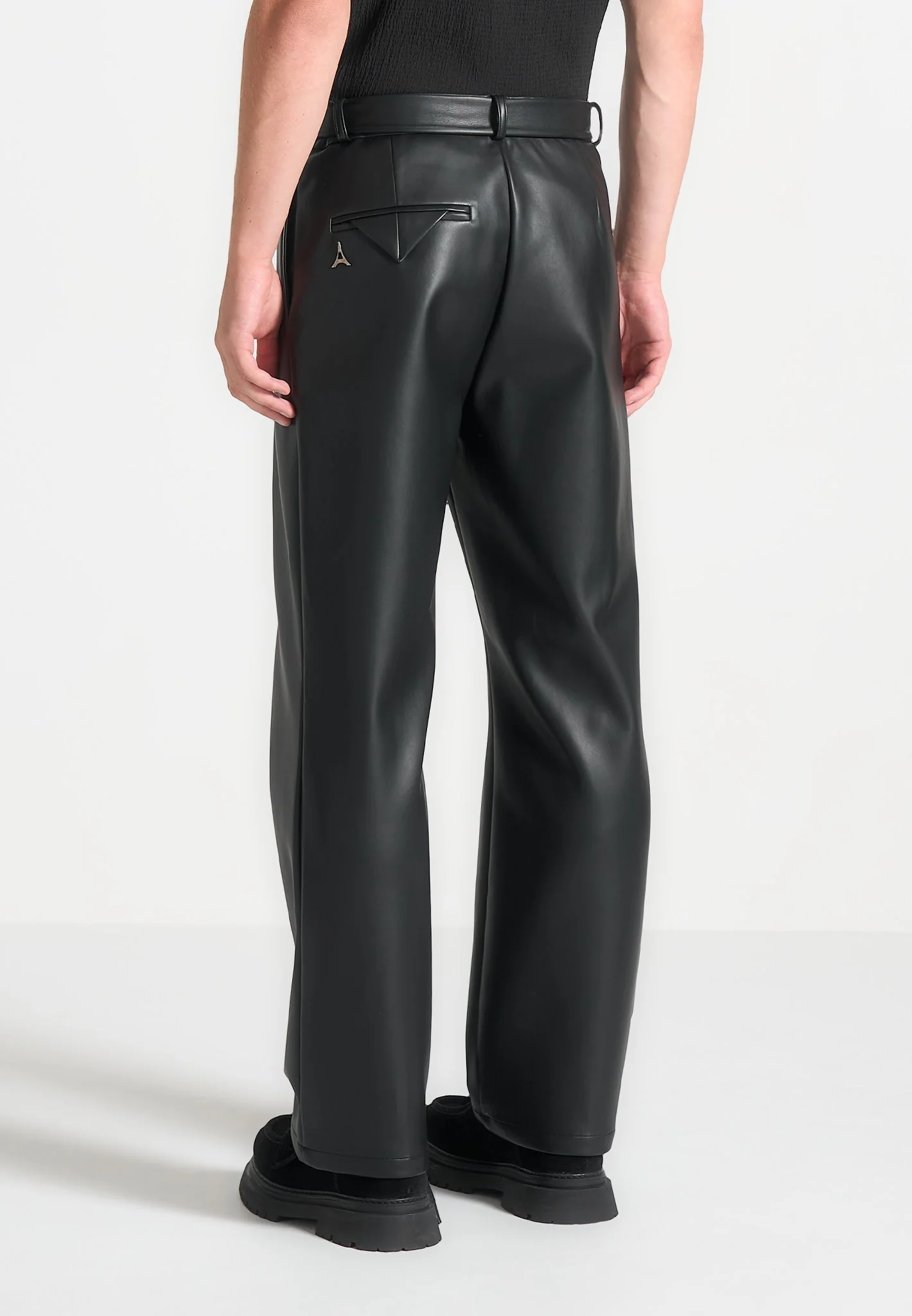 Serge - Relaxed Fit Leather Pleated Trousers - Black - Image 3