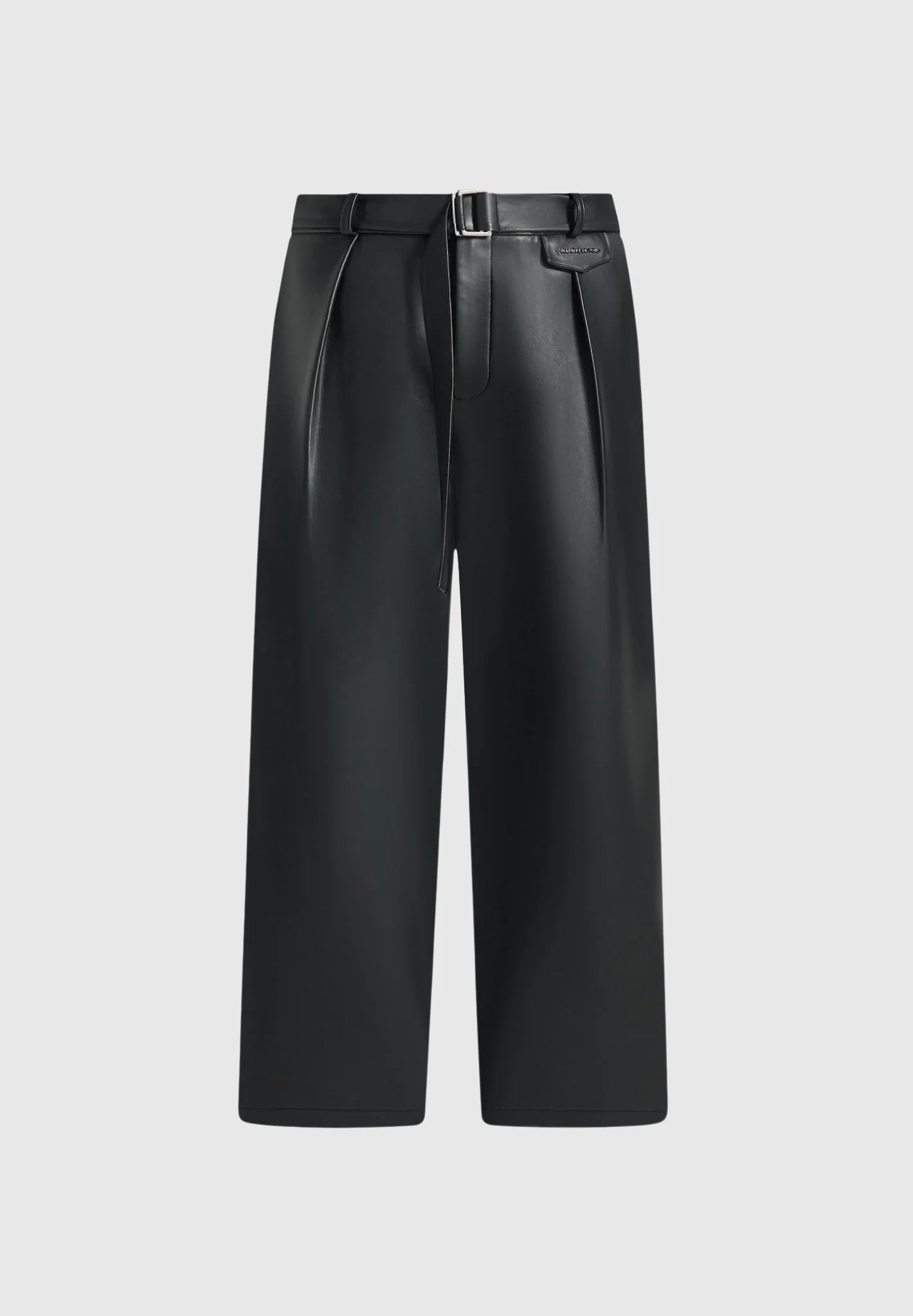 Serge - Relaxed Fit Leather Pleated Trousers - Black - Image 5