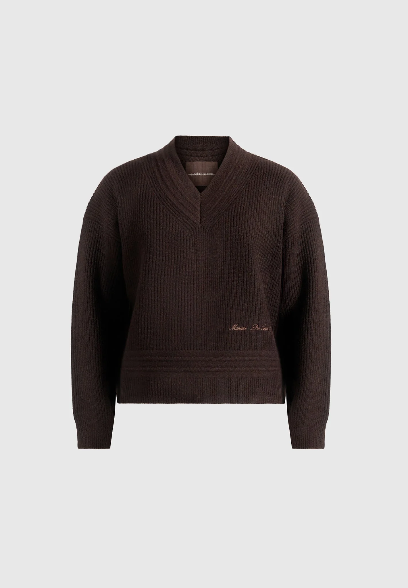 Remi - V-Neck Signature Knit Sweater - Brown - Image 5