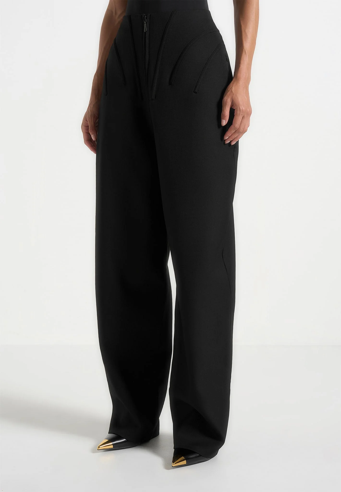 Rena - High Waisted Corset Sculptural Trousers - Black - Image 4
