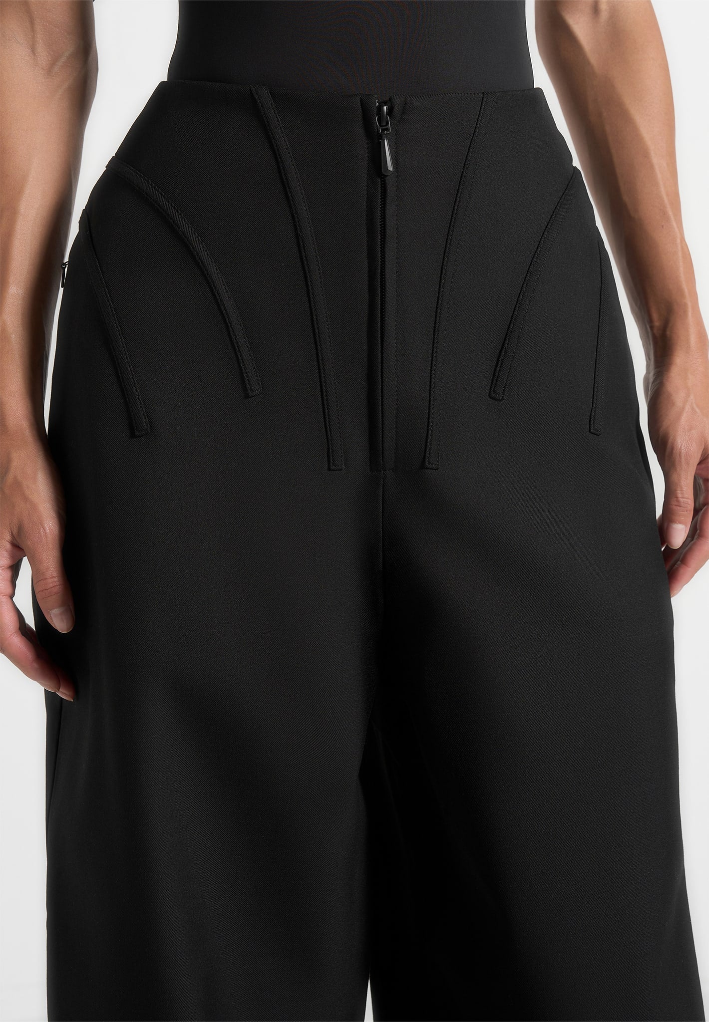 Rena - High Waisted Corset Sculptural Trousers - Black - Image 5
