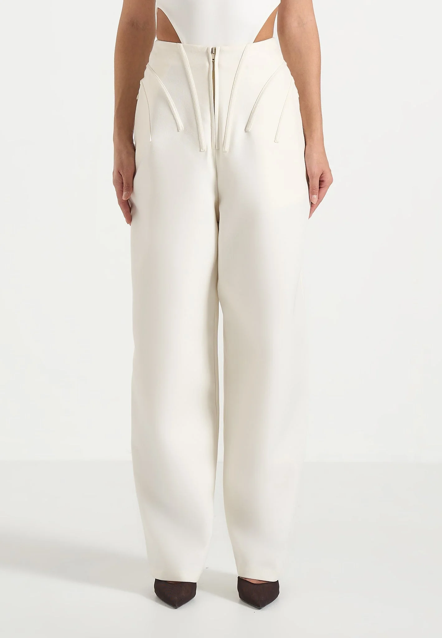 Rena - High Waisted Corset Sculptural Trousers - Off White - Image 3
