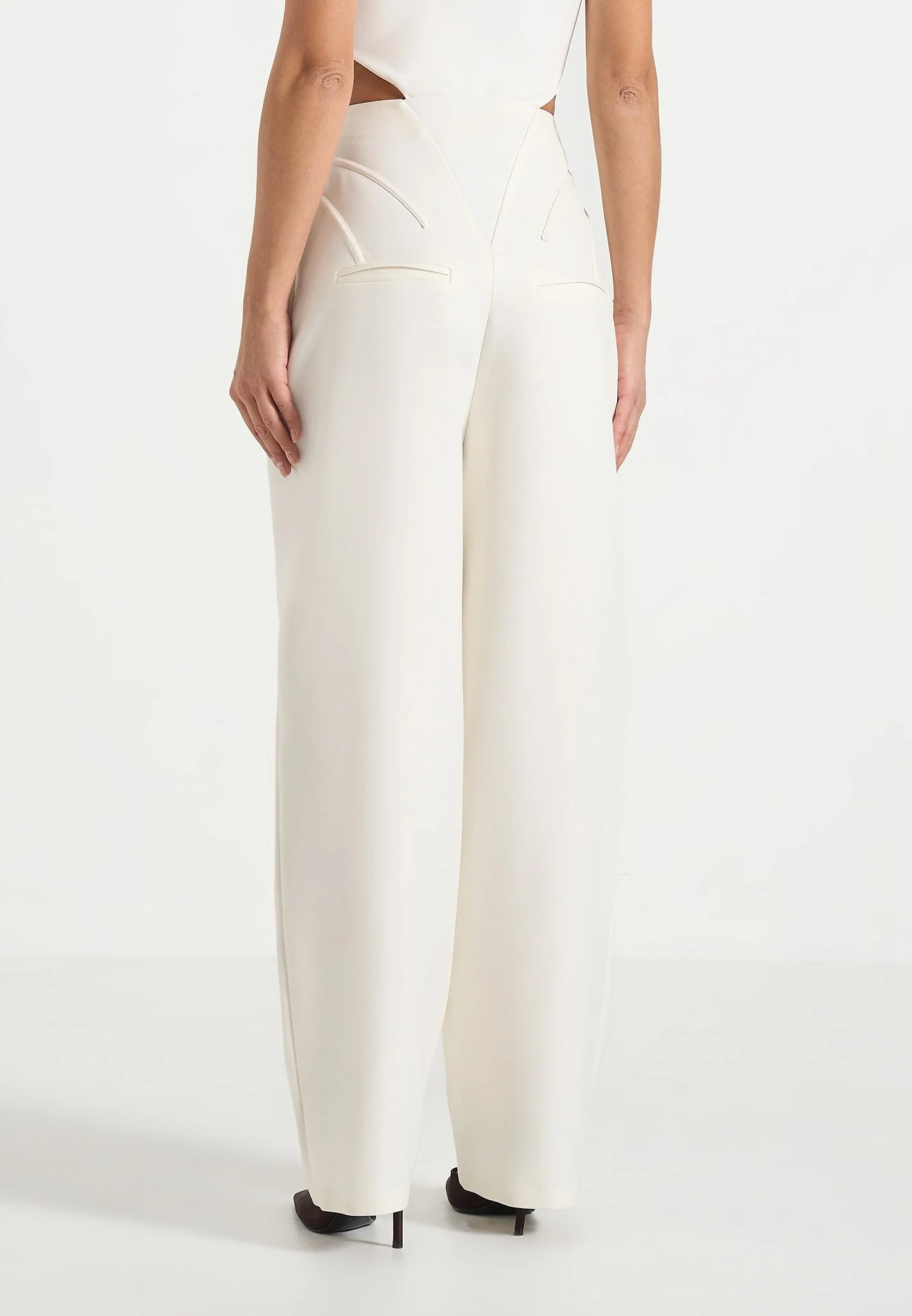 Rena - High Waisted Corset Sculptural Trousers - Off White - Image 4