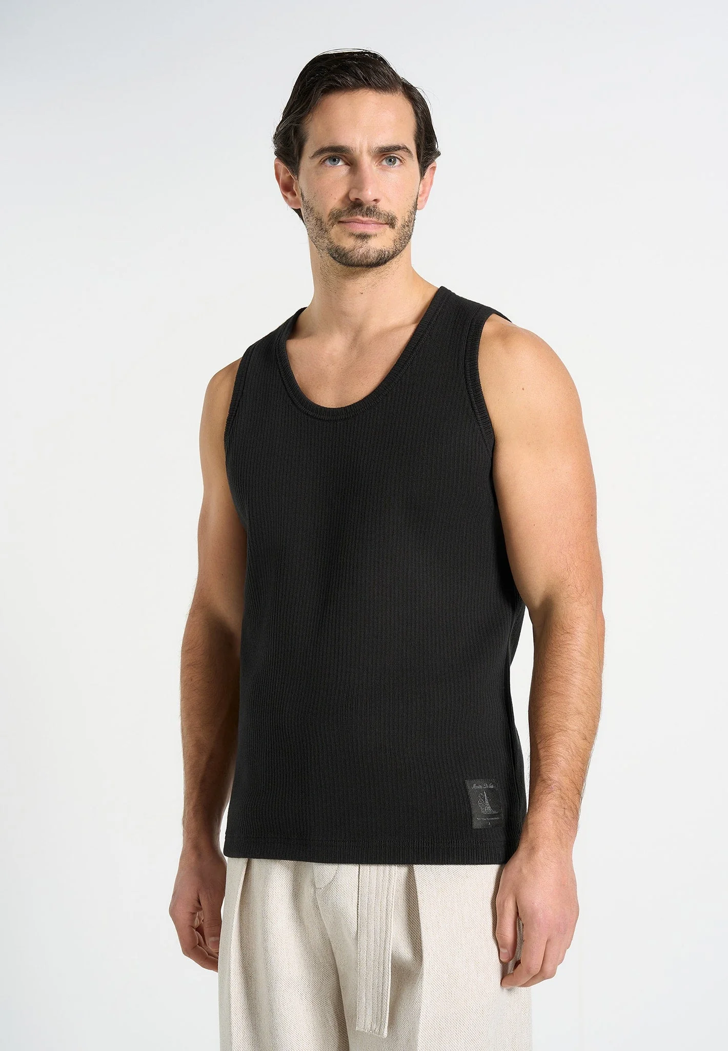 VS001 - Ribbed Cotton Tank Top - Black - Image 3