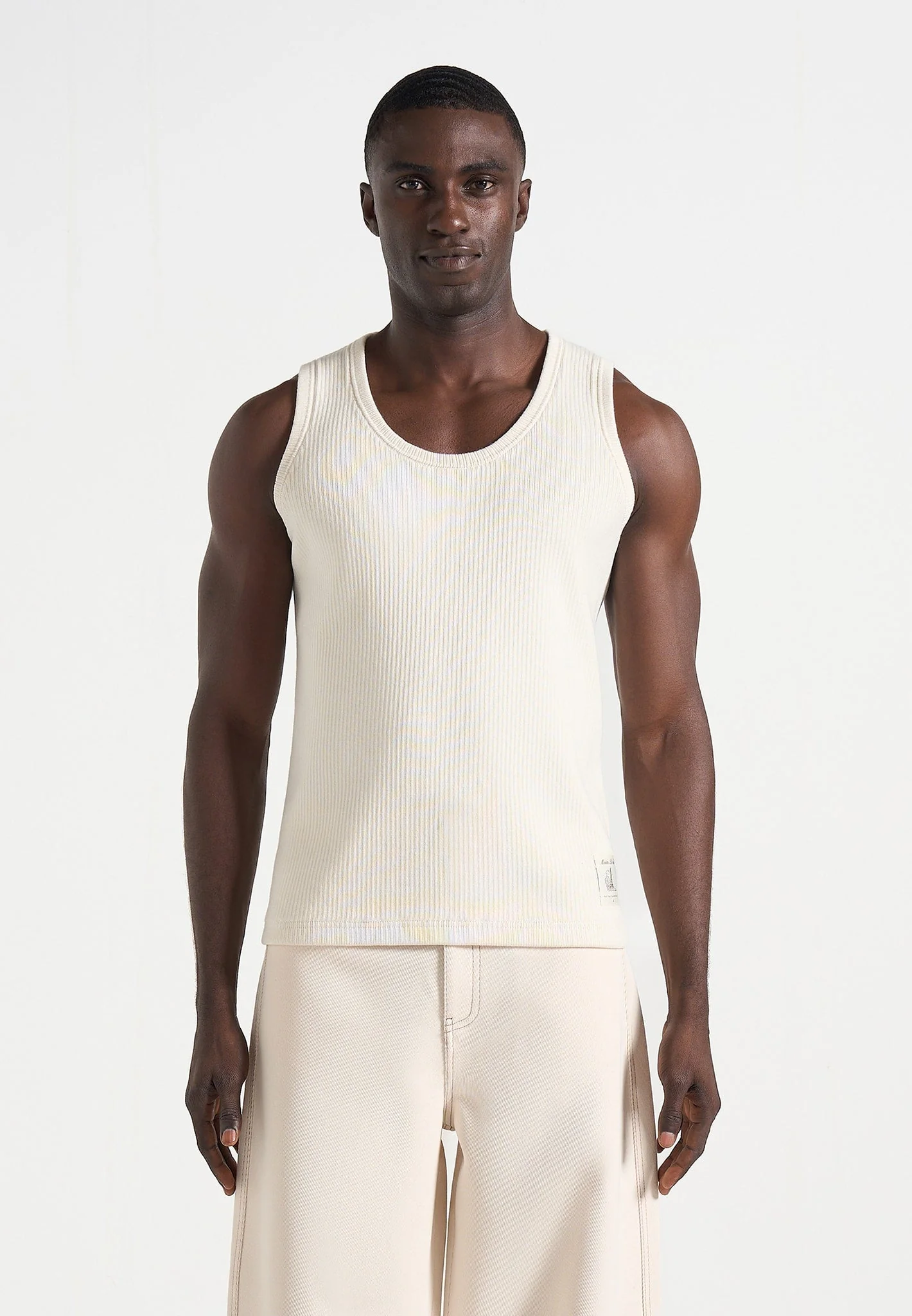 VS001 - Ribbed Cotton Tank Top - Cream - Image 3