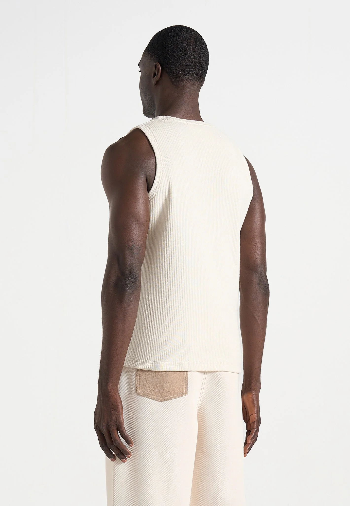 VS001 - Ribbed Cotton Tank Top - Cream - Image 4