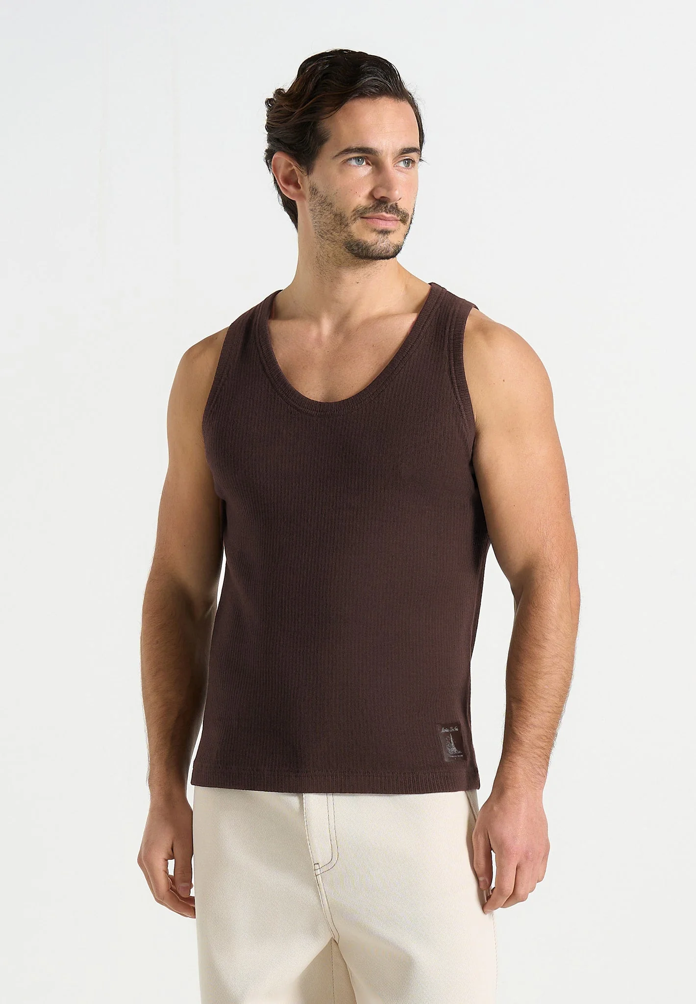 VS001 - Ribbed Cotton Tank Top - Dark Brown - Image 3