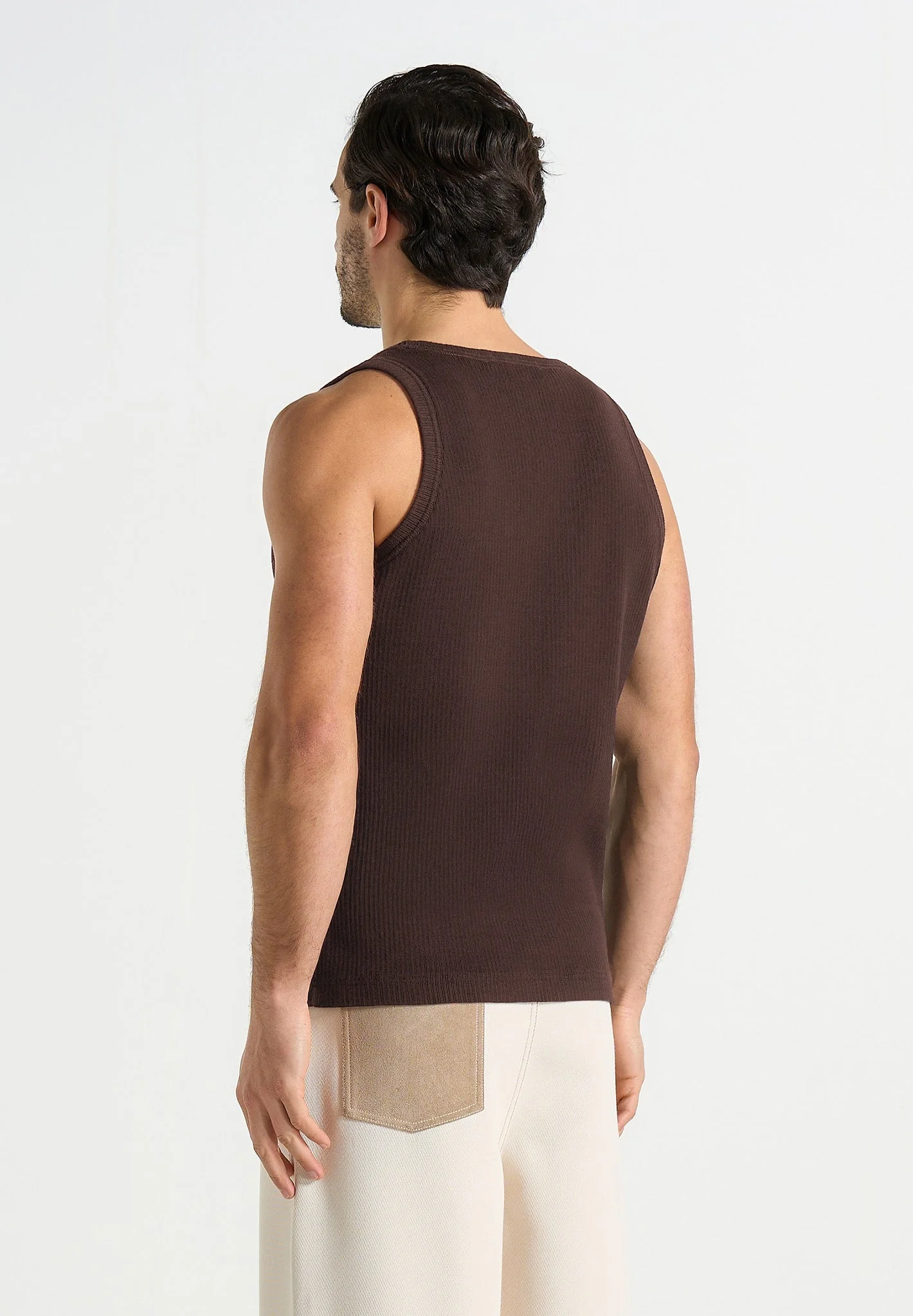 VS001 - Ribbed Cotton Tank Top - Dark Brown - Image 4