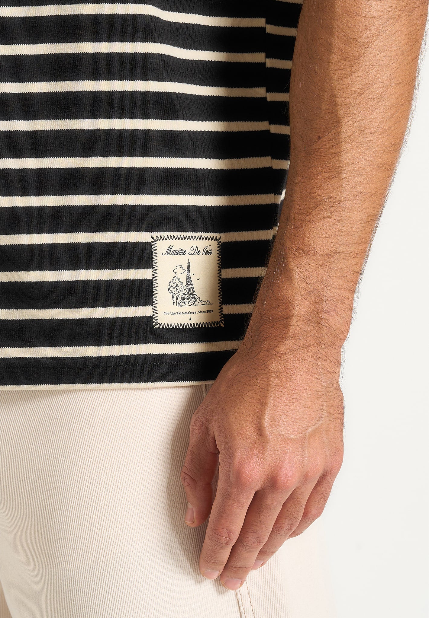 Riley - Unisex Striped Relaxed Fit Cotton T-Shirt - Black/Cream - Image 3