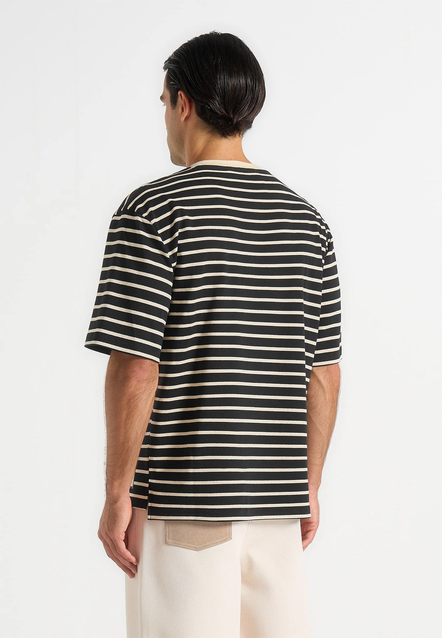 Riley - Unisex Striped Relaxed Fit Cotton T-Shirt - Black/Cream - Image 6
