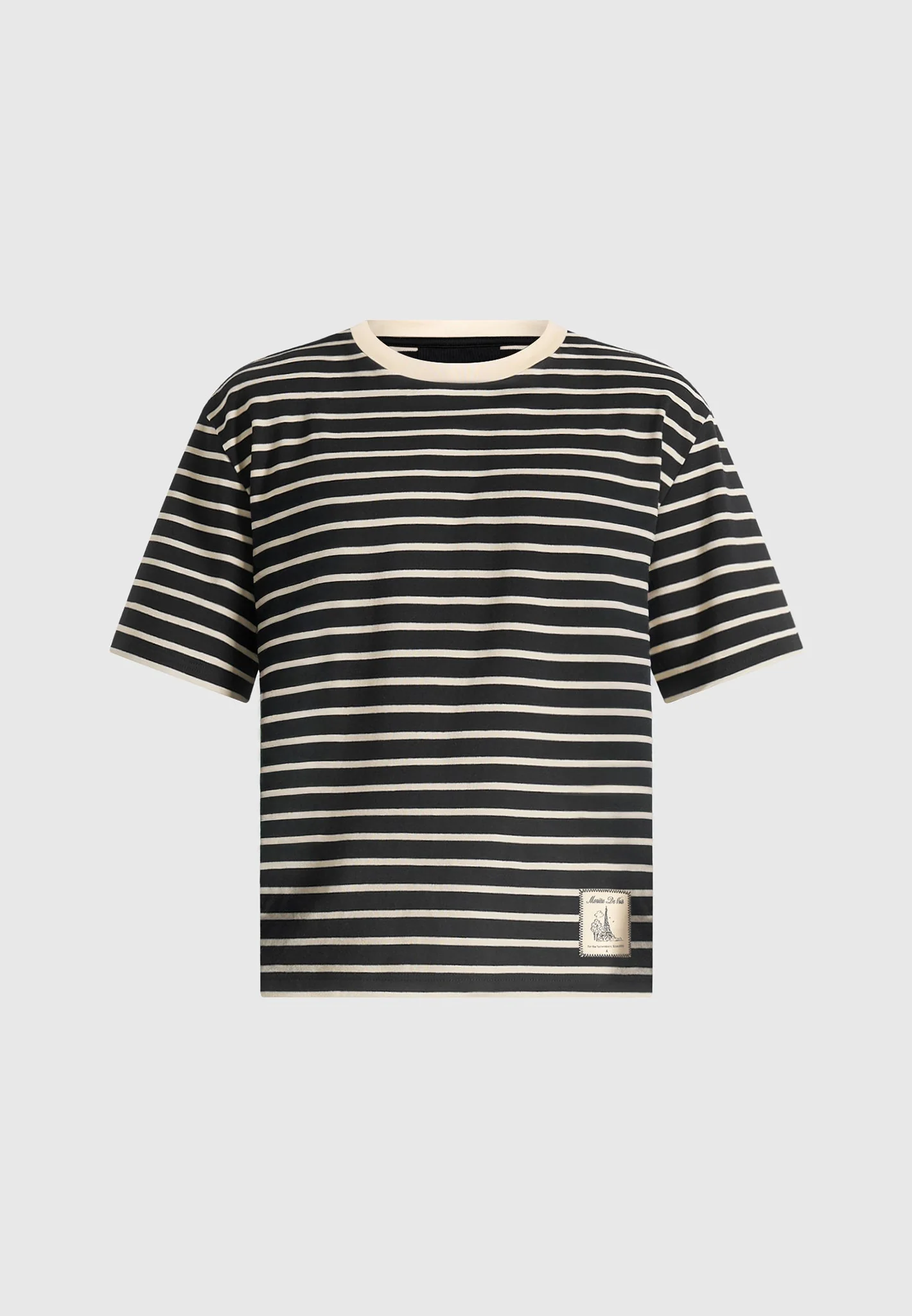 Riley - Unisex Striped Relaxed Fit Cotton T-Shirt - Black/Cream - Image 8