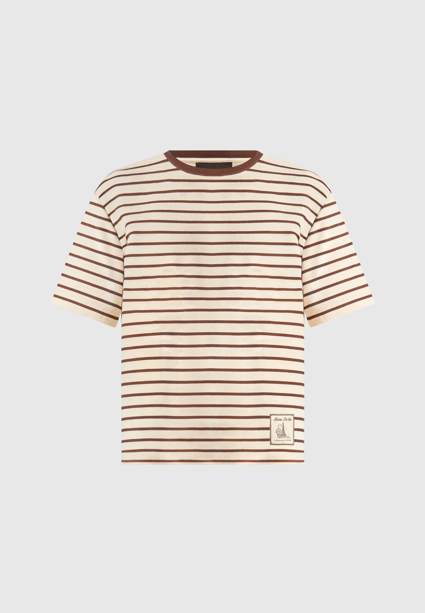 Riley - Unisex Striped Relaxed Fit Cotton T-Shirt - Cream/Brown - Image 8