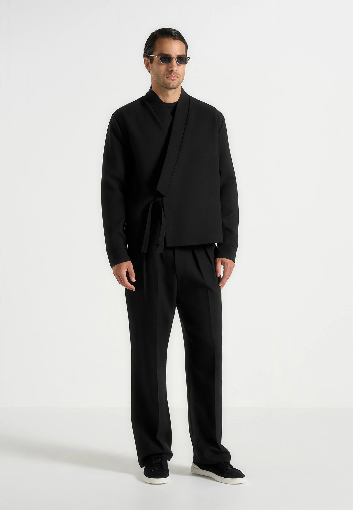 Robin - Textured Kimono Wrap Jacket - Black