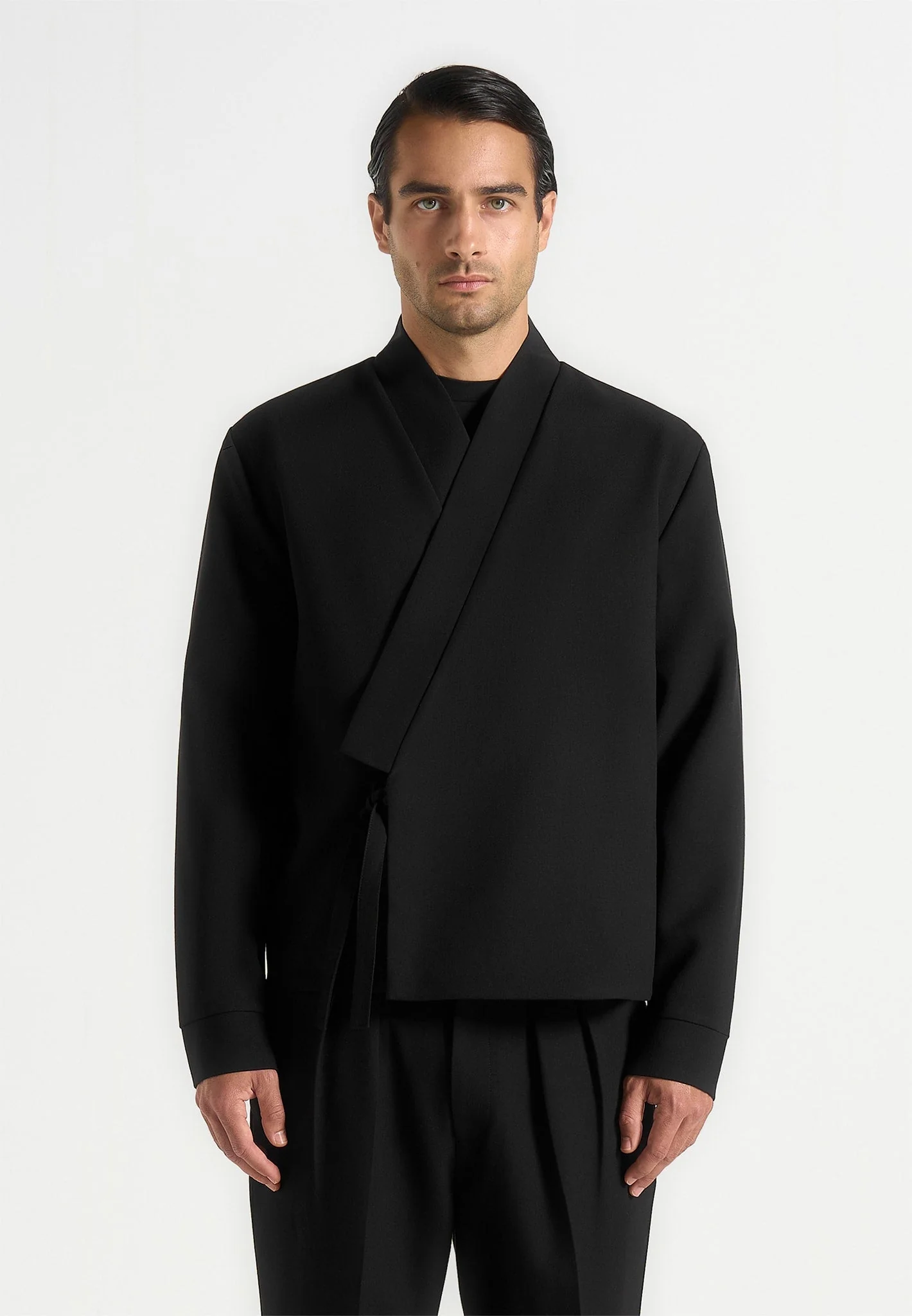 Robin - Textured Kimono Wrap Jacket - Black - Image 3