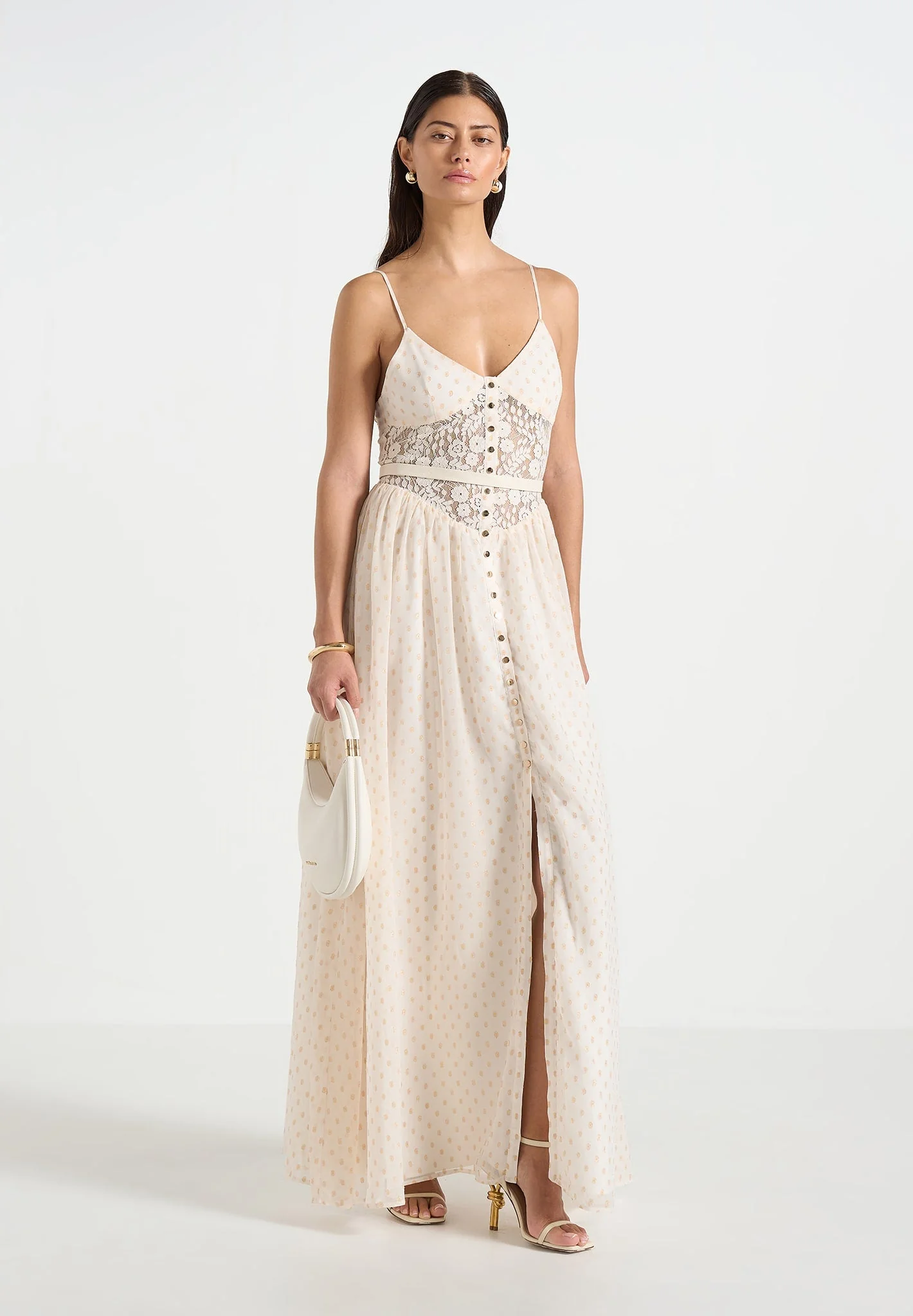 Rosie - Lace Corset Maxi Dress - Cream